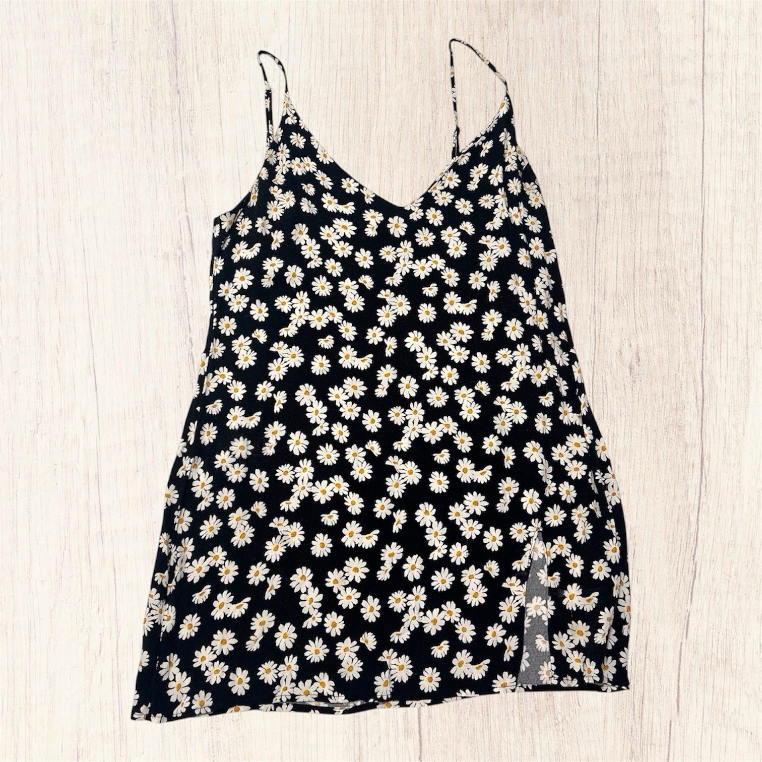 Reformation Marlowe Mini Slip Dress Black Daisy Chain with Side Slit Women’s XL