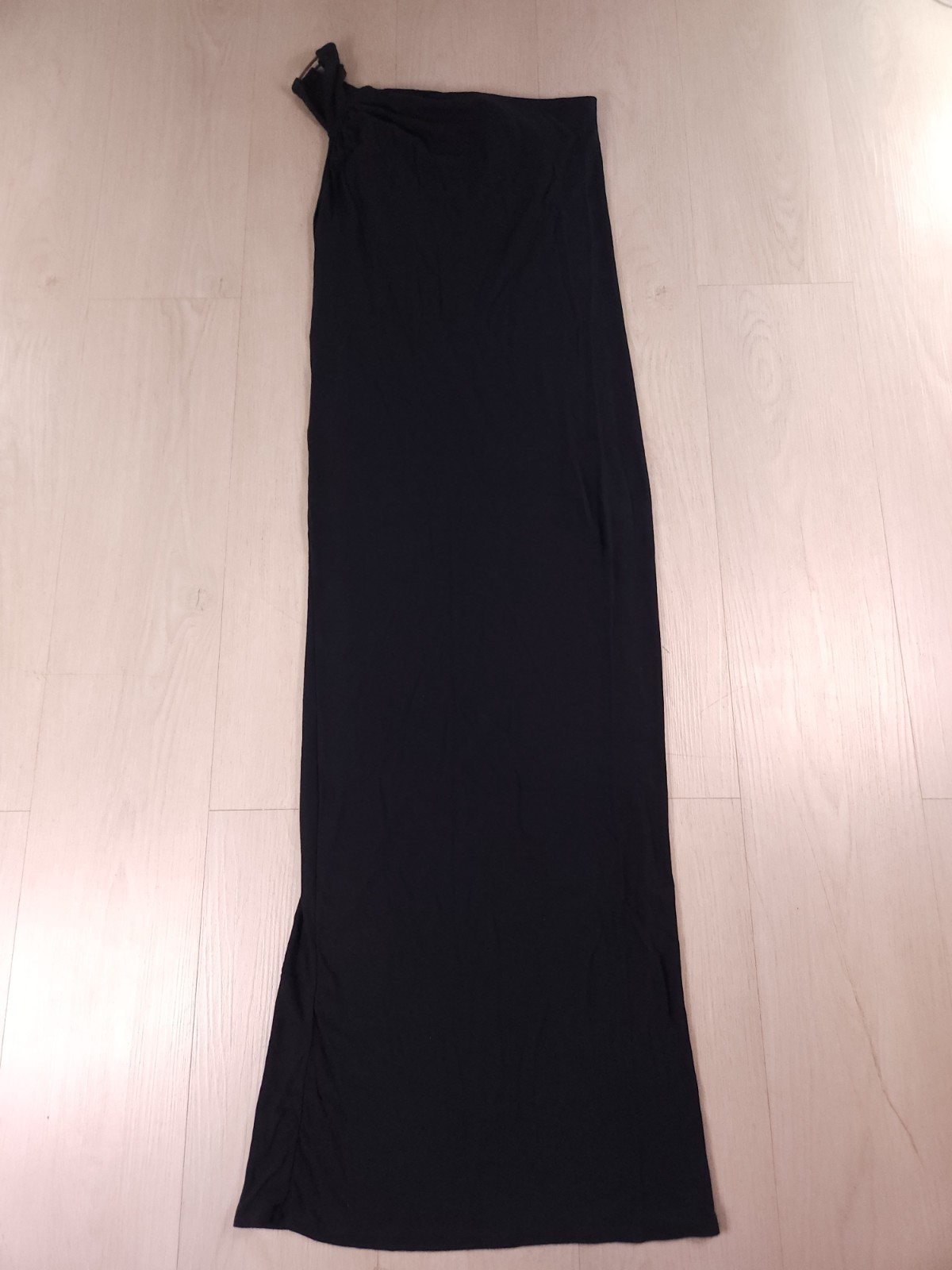 Beau Soleil 100% Bamboo One Shoulder Maxi Dress Black Metal Ring Strap Eco…