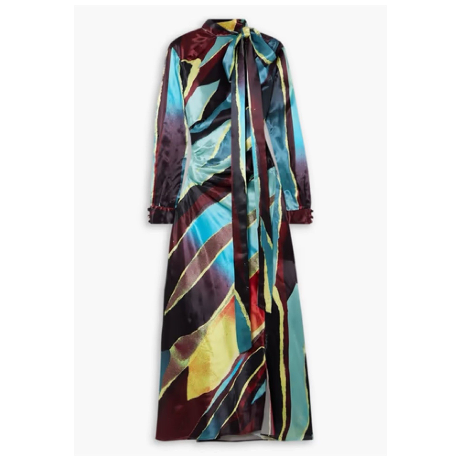 Christopher John Rogers Wheatpaste Satin Maxi Dress Scarf Neck Multicolor 4 🟡