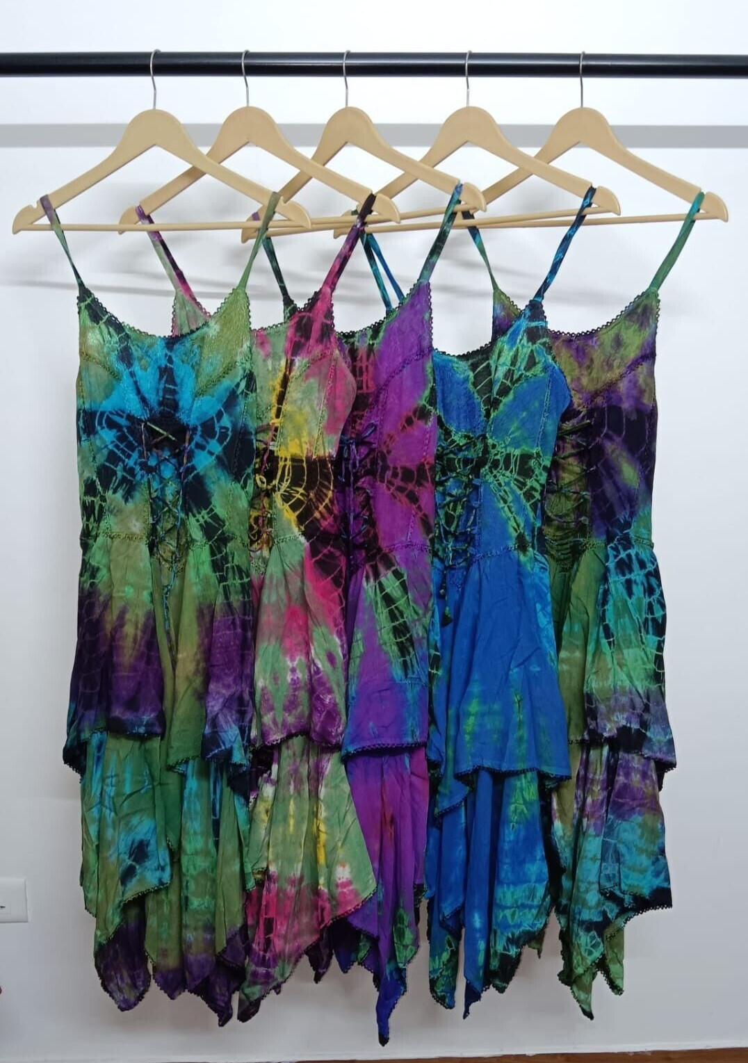 Women’s Casual Tie Dye Spaghetti Strap Pixie Fit & Flare Dress Wholesale Lot Mix