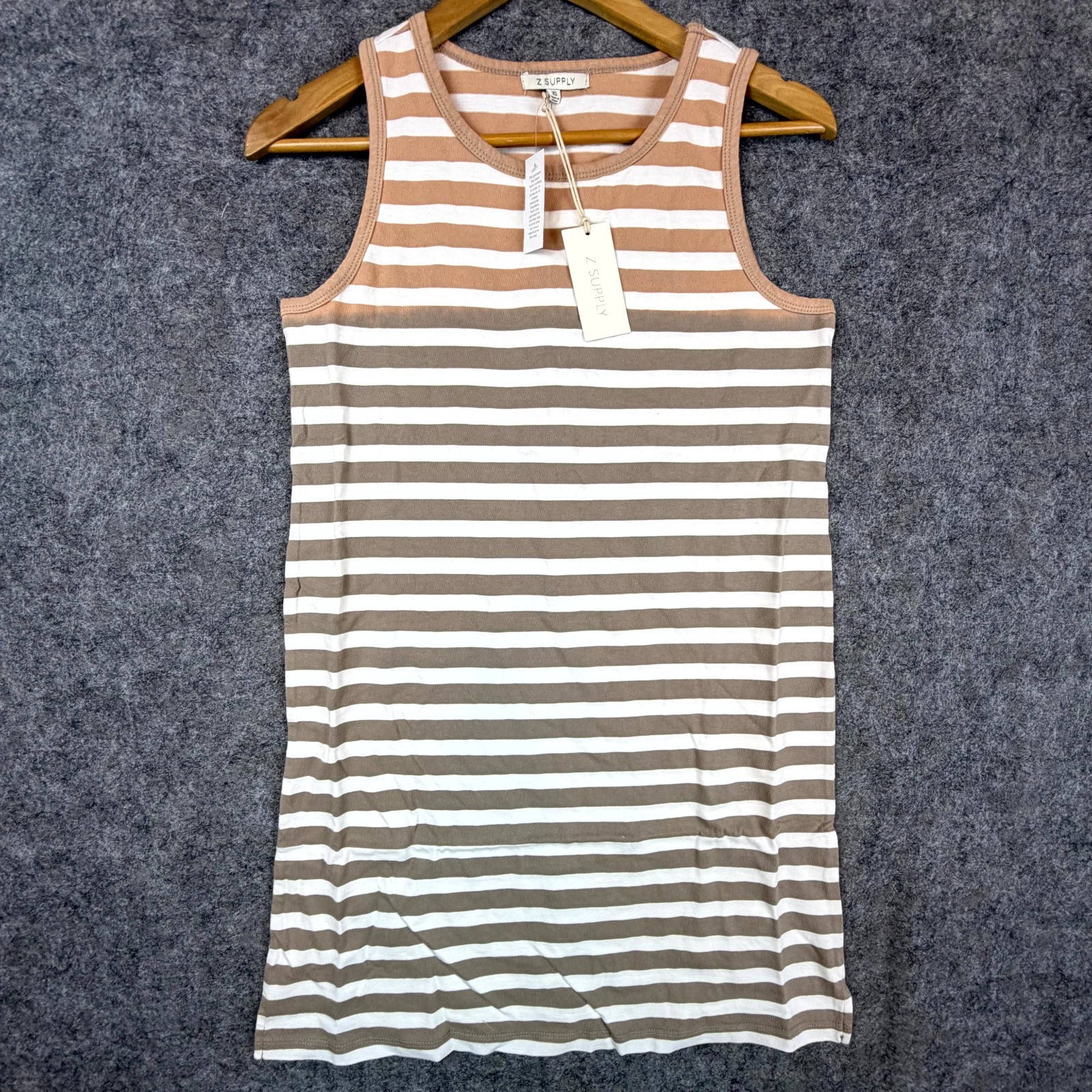 Z Supply Tank Dress Women XS Washed Taupe Brown Aya Sun Stripe Beachy Boho