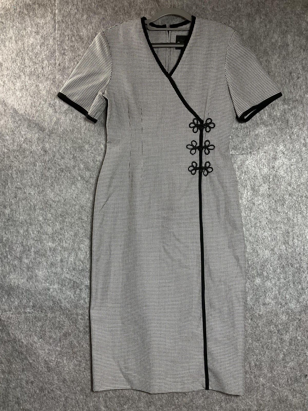 Vintage Petite Dress Womens 8P Black Houndstooth Long Classic Office Made USA
