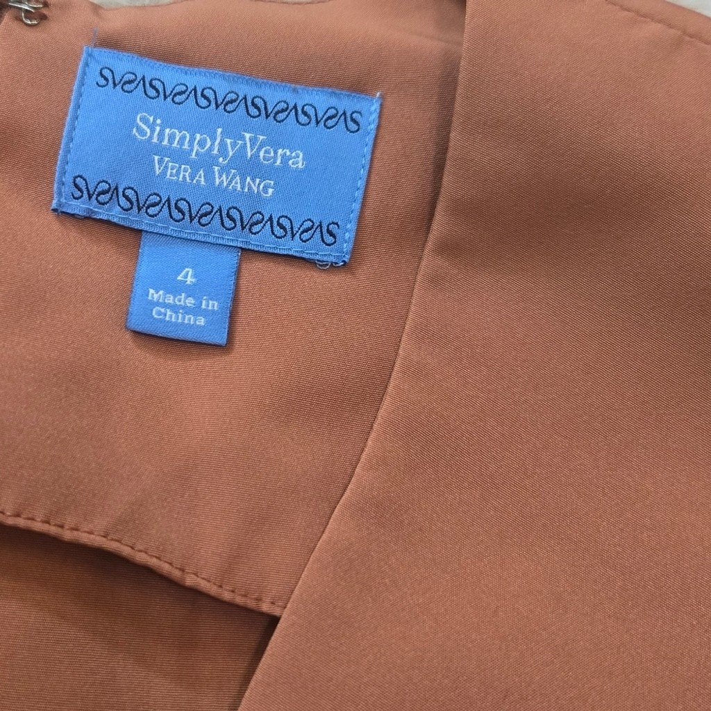 Simply Vera Wang Burnt Orange Burnt Brown Trim Sleeveless V-Neck Dress, Size 4