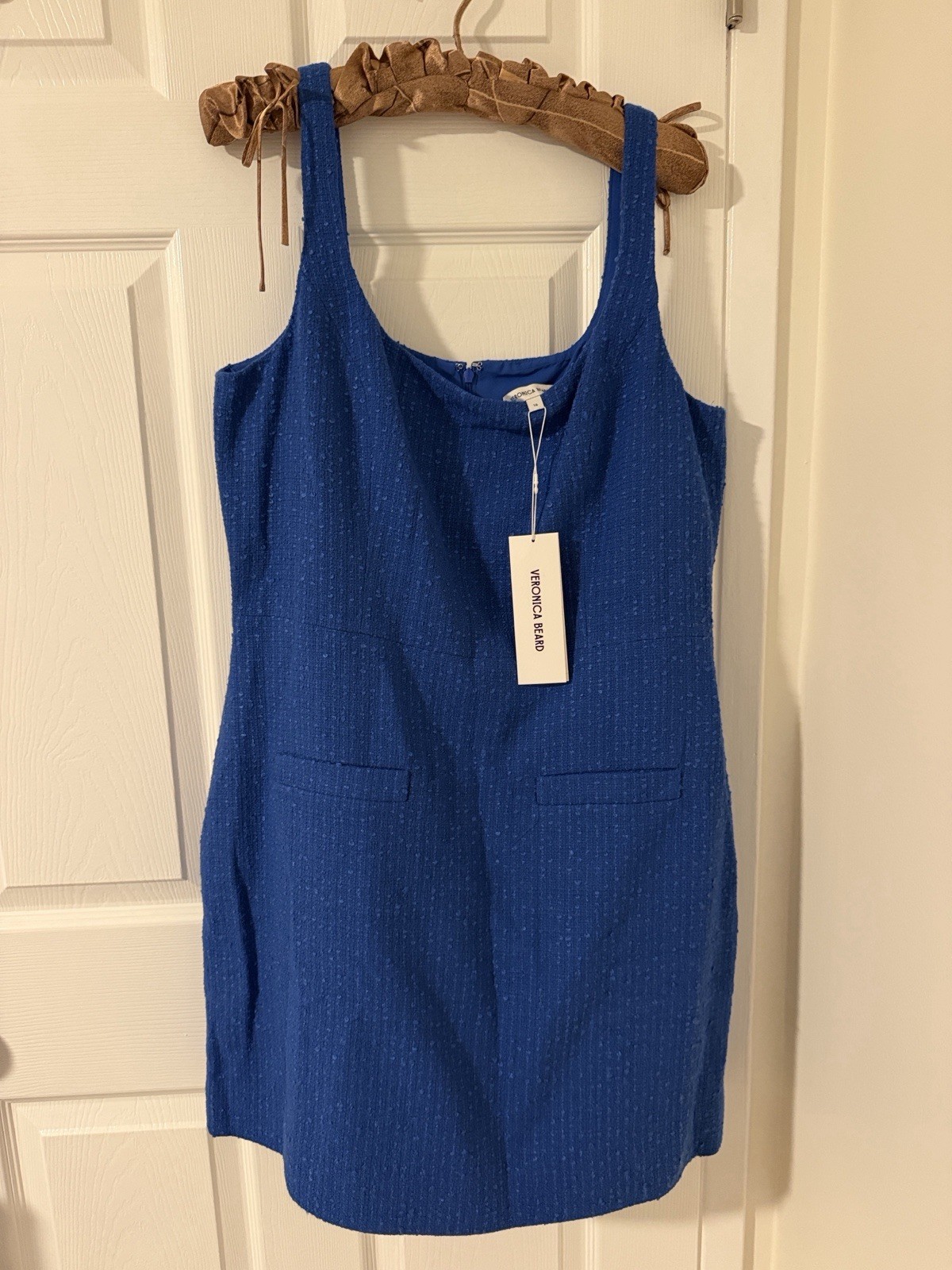 Veronica Beard Sabra Sheath Dress 16 Blue Tweed Square Neck Lined Zip