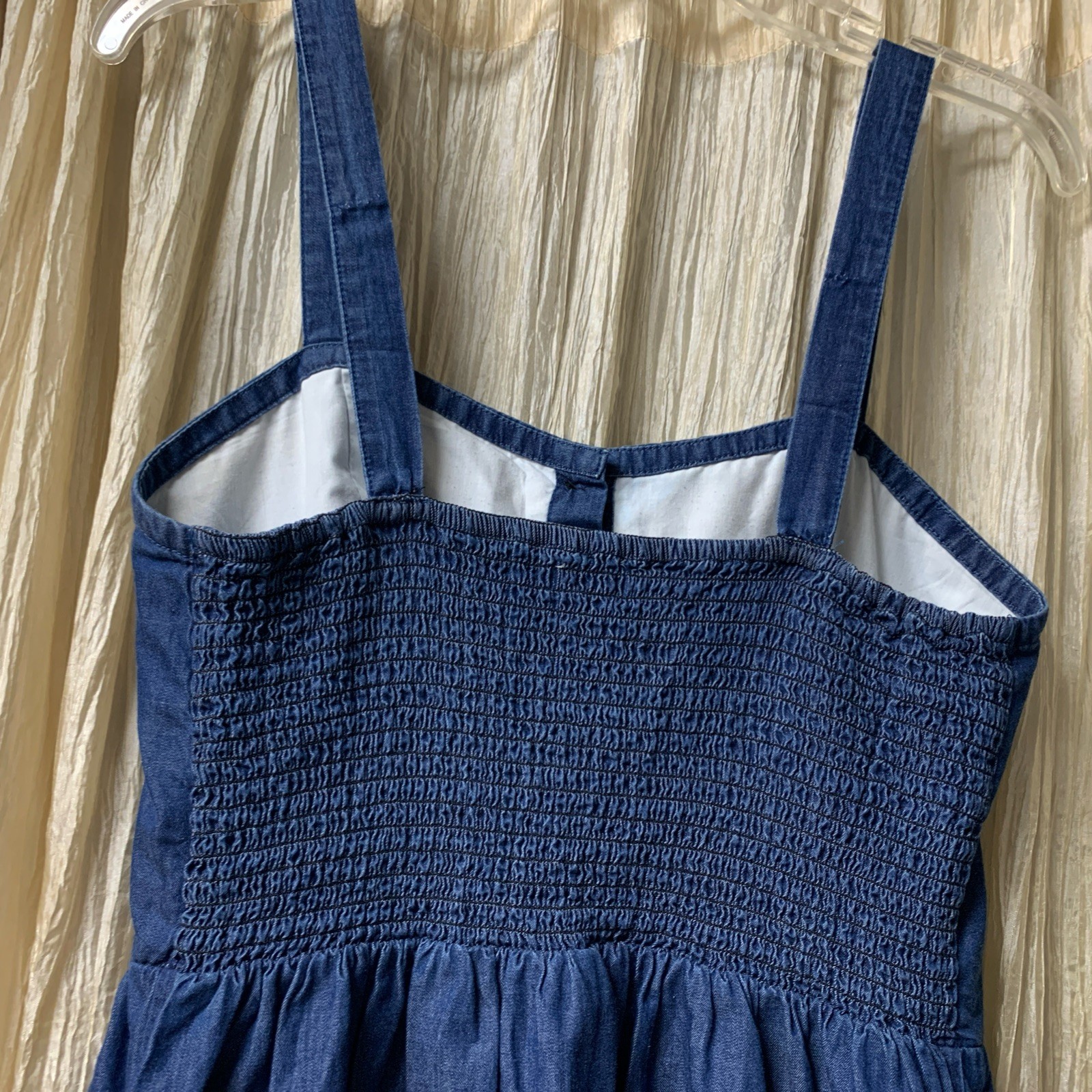 Vans Denim SunDress Button Top Front Smocked Back Dress Straps Women’s Medium