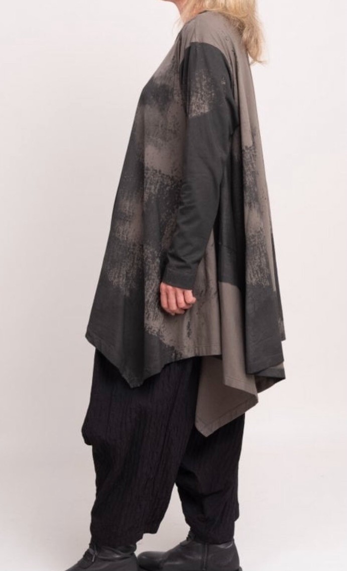 MOYURU TUNIC TOP High Low Hankerchief Hem Brown-Black Cotton M NEW