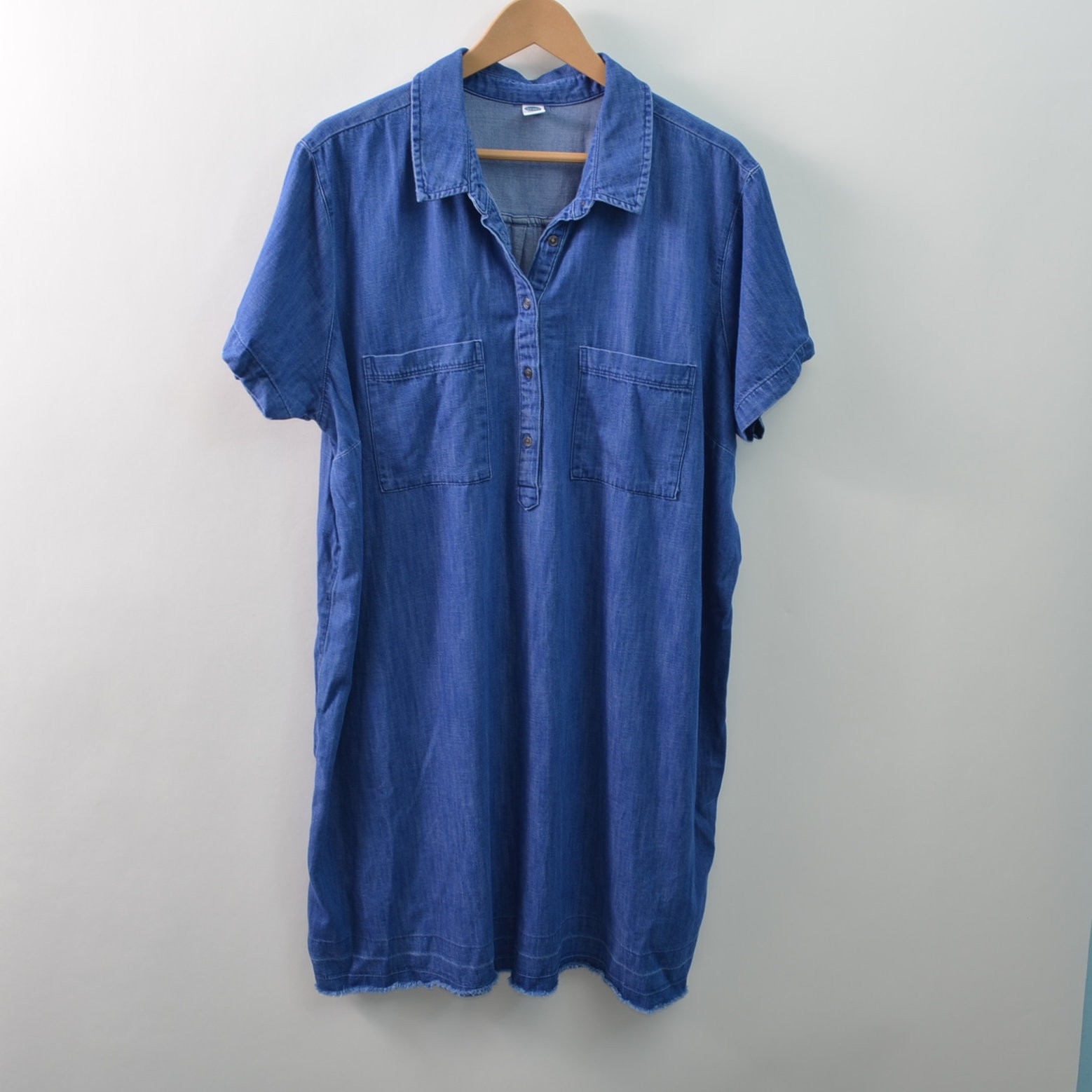 Old Navy Womens XXL Plus Shirt Dress Knee Length Blue Denim Cotton Button-Up