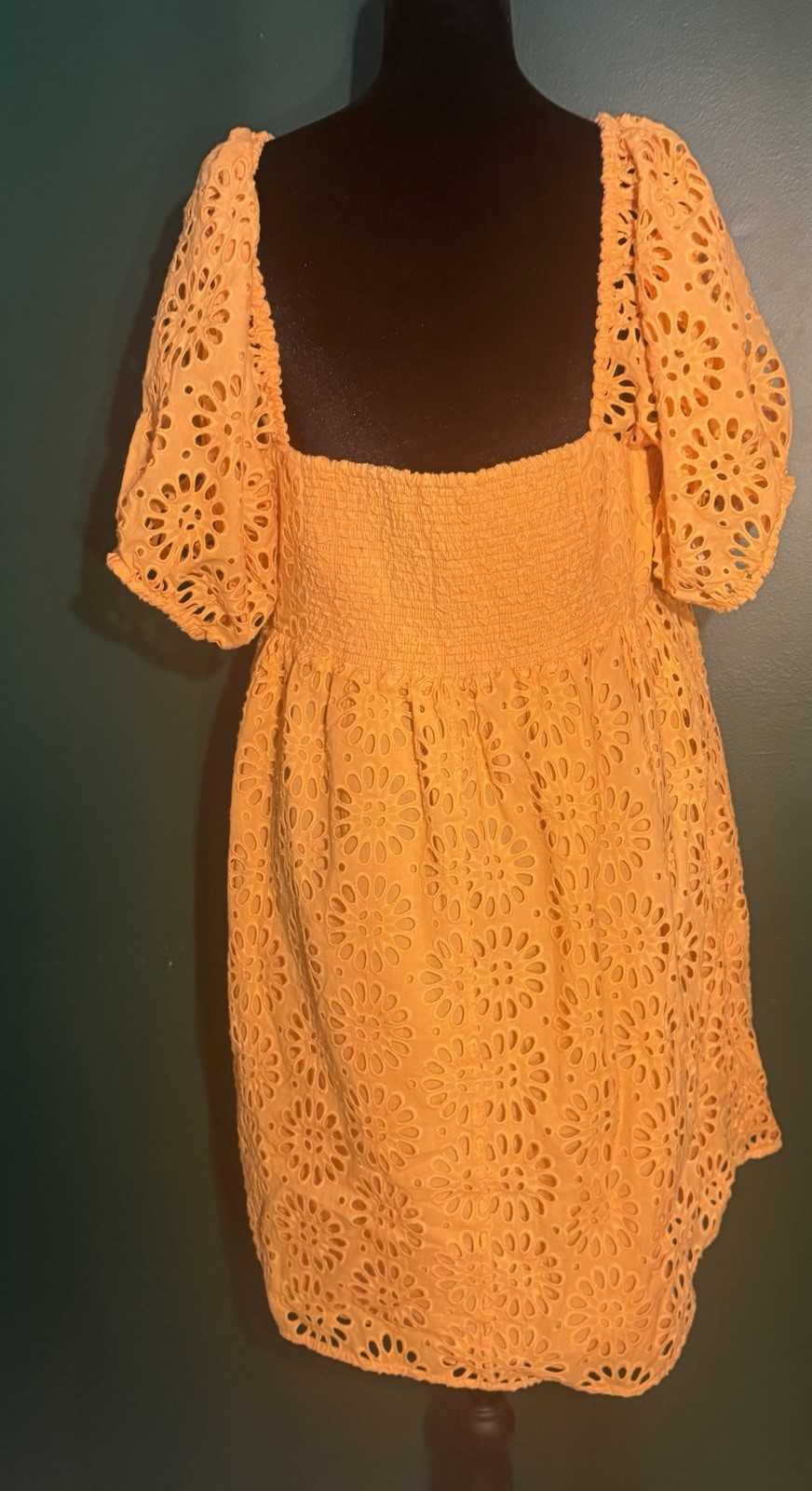 Lilly Pulitzer Kay Babydoll Dress in Cantaloupe Oversized Pinwheel Eyelet Sz 14