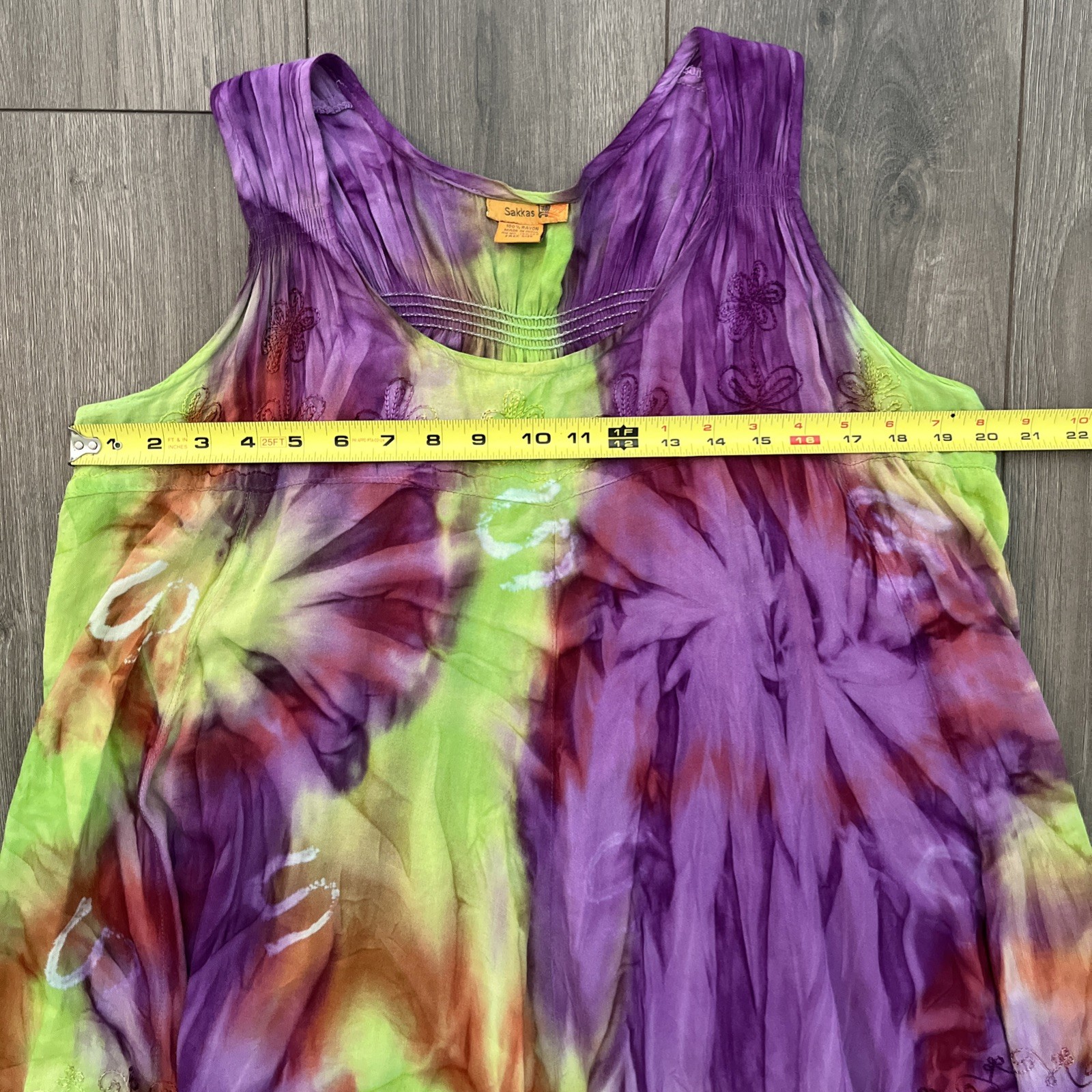 Sakkas Sleeveless Boho Sundress Tie-Dye Purple Embroidered Green Red Free Size
