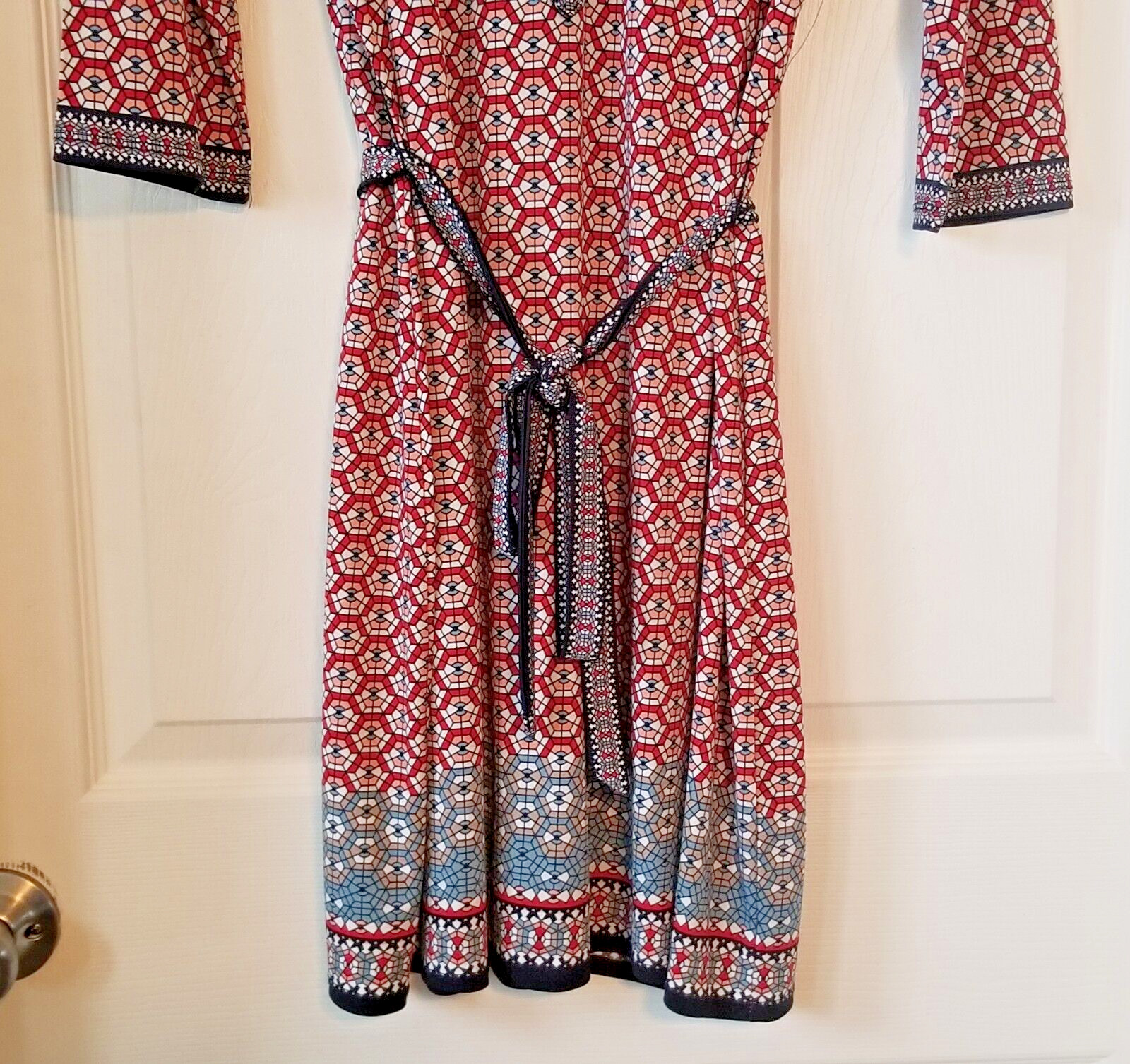 MAX EDITION Multicolor Print Shirt Dress 3/4 Sleeve Belted Career Office Size M