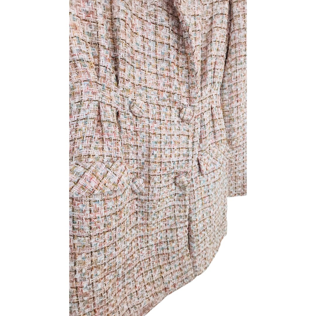 Self-Portrait Tweed Boucle Mini Dress Pink Gold Sequin Long Sleeve Suit Blazer 8