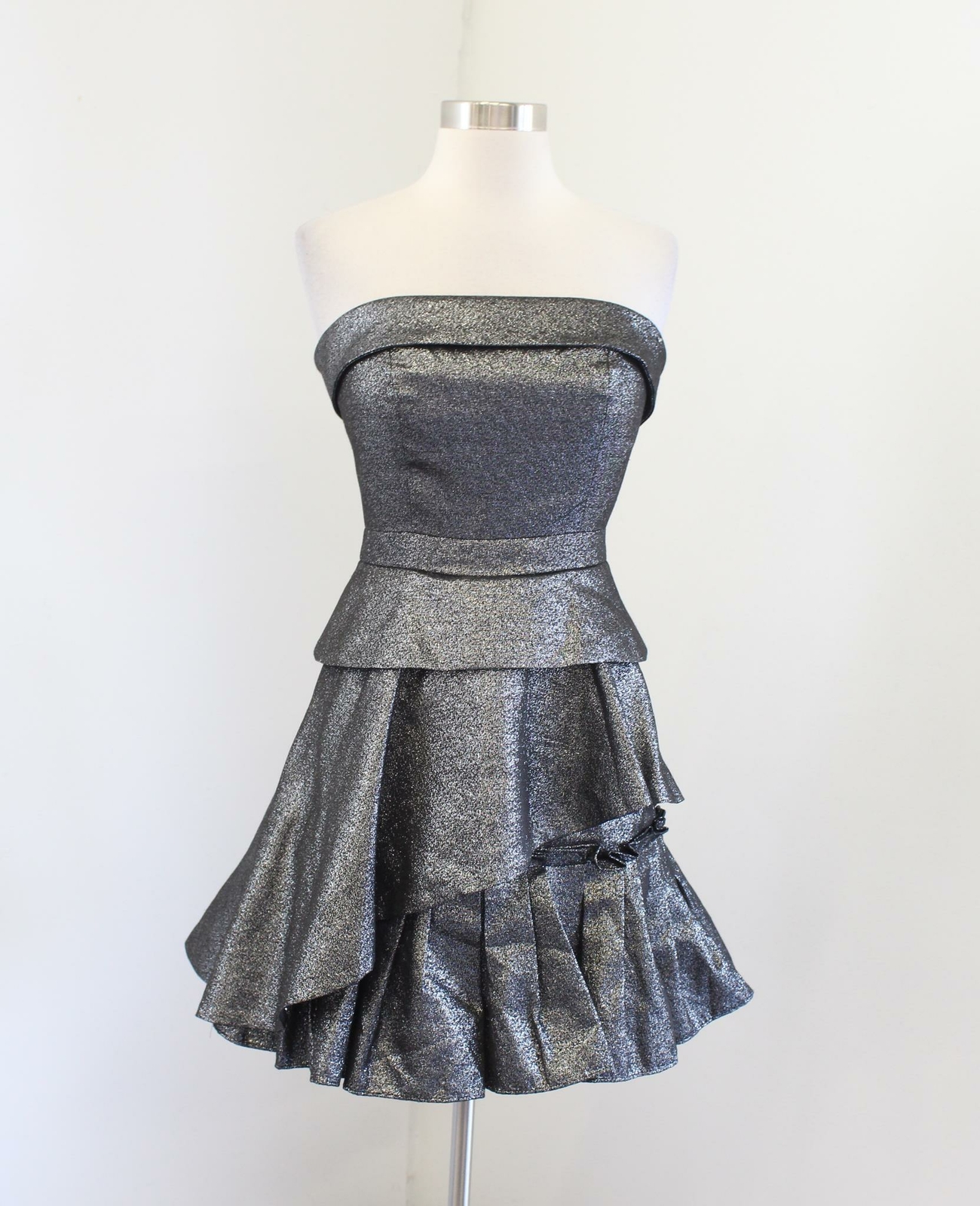 Banana Republic Monogram Silver Metallic Strapless Ruffle Party Cocktail Dress 2