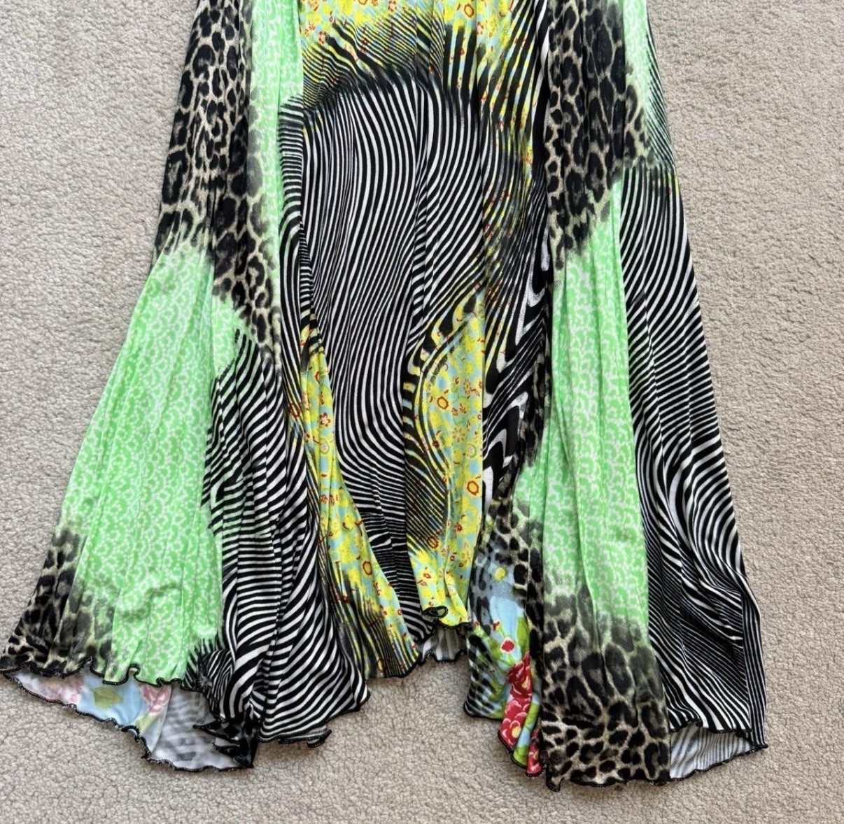 Roberto Cavalli Cavalli class line lace psychedelic Patchwork Fairycore Dress S