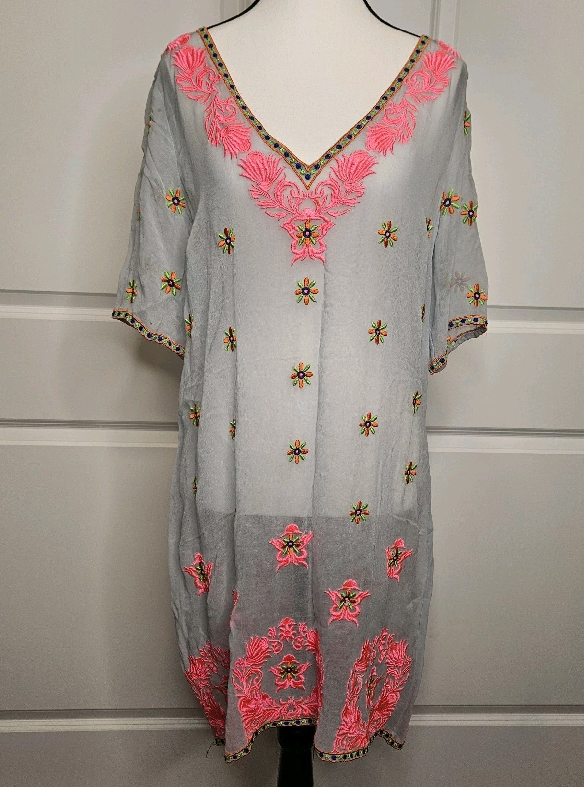 Plenty By Tracy Reese Sheer Dress Tunic Embroidered Cover Up Size Medium