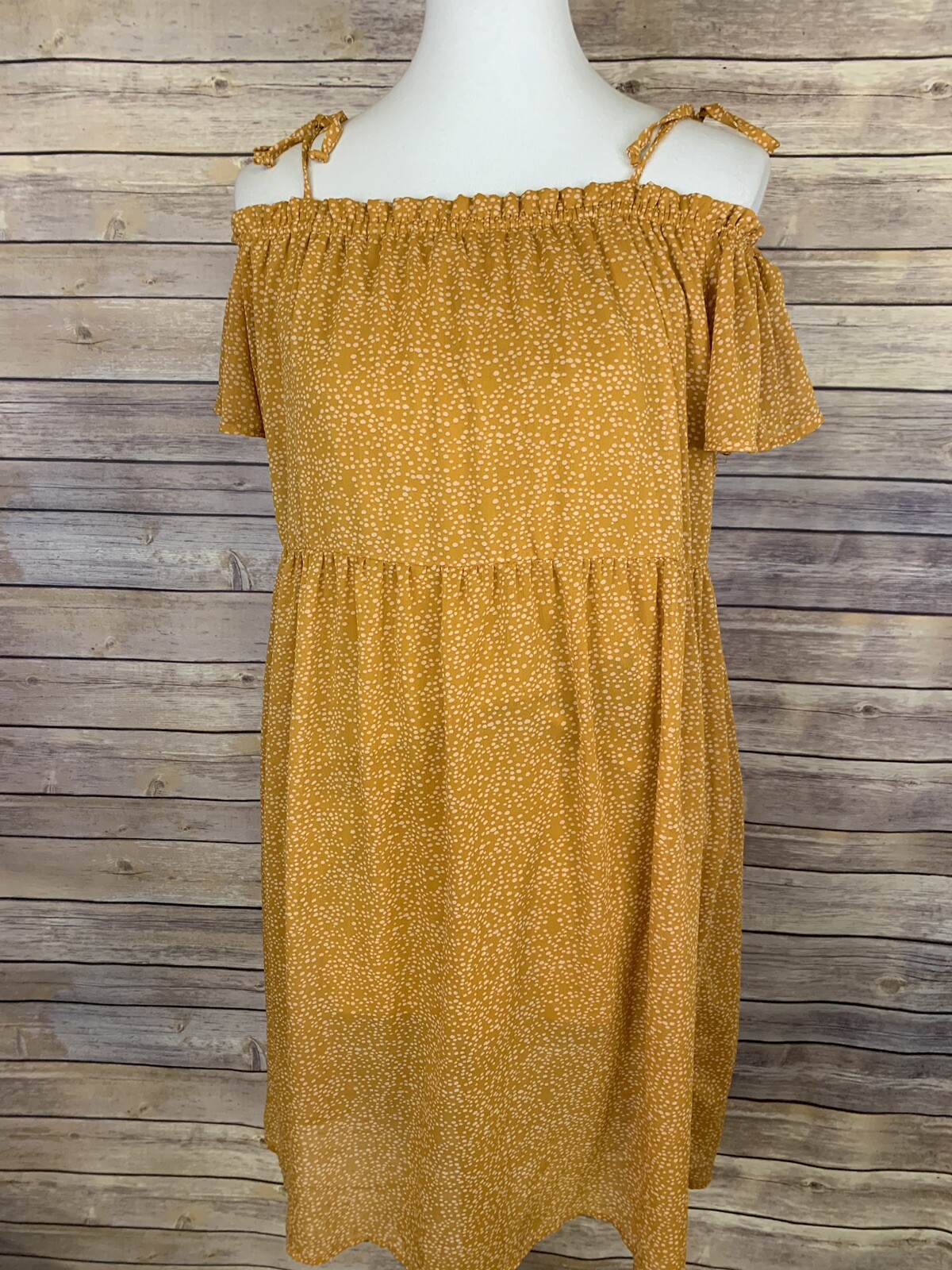 Xhilaration Womens Large Banydoll Dress Cold Shoulder Lined Polka Dot Boho