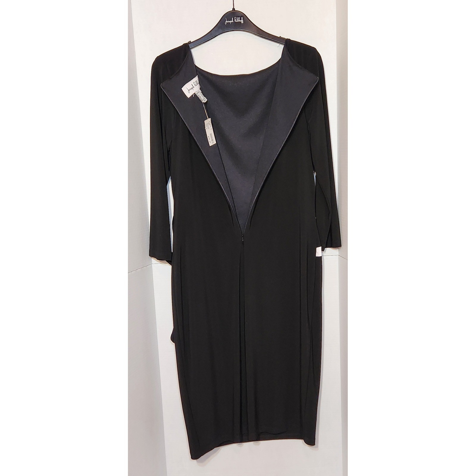 Joseph Ribkoff Black White Ruffle Side Sheath Dress 3/4 Sleeve Size 6 NEW