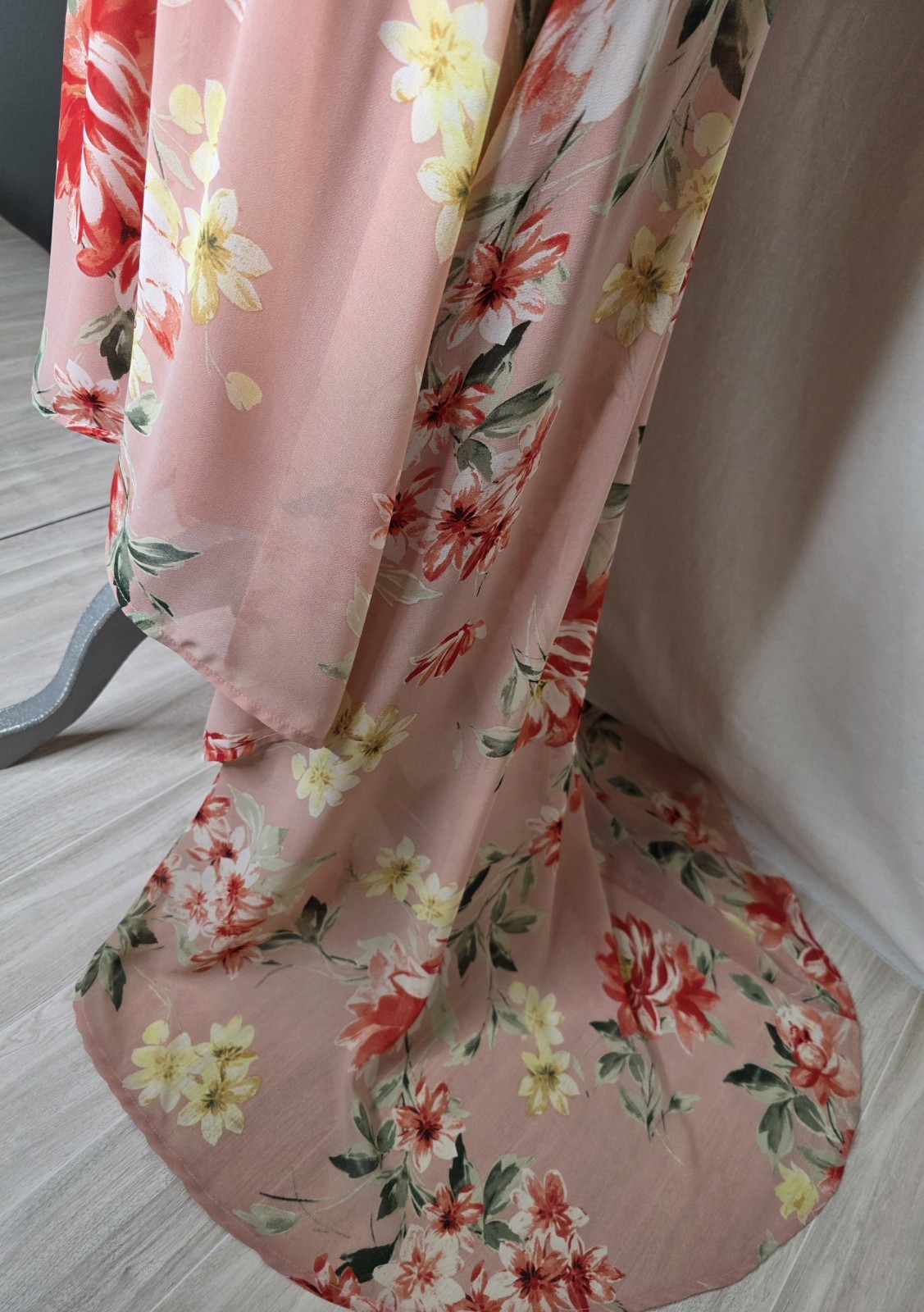 As U Wish Womens Pink Floral Off Shoulder Hi-Low Chiffon Lined Dress M