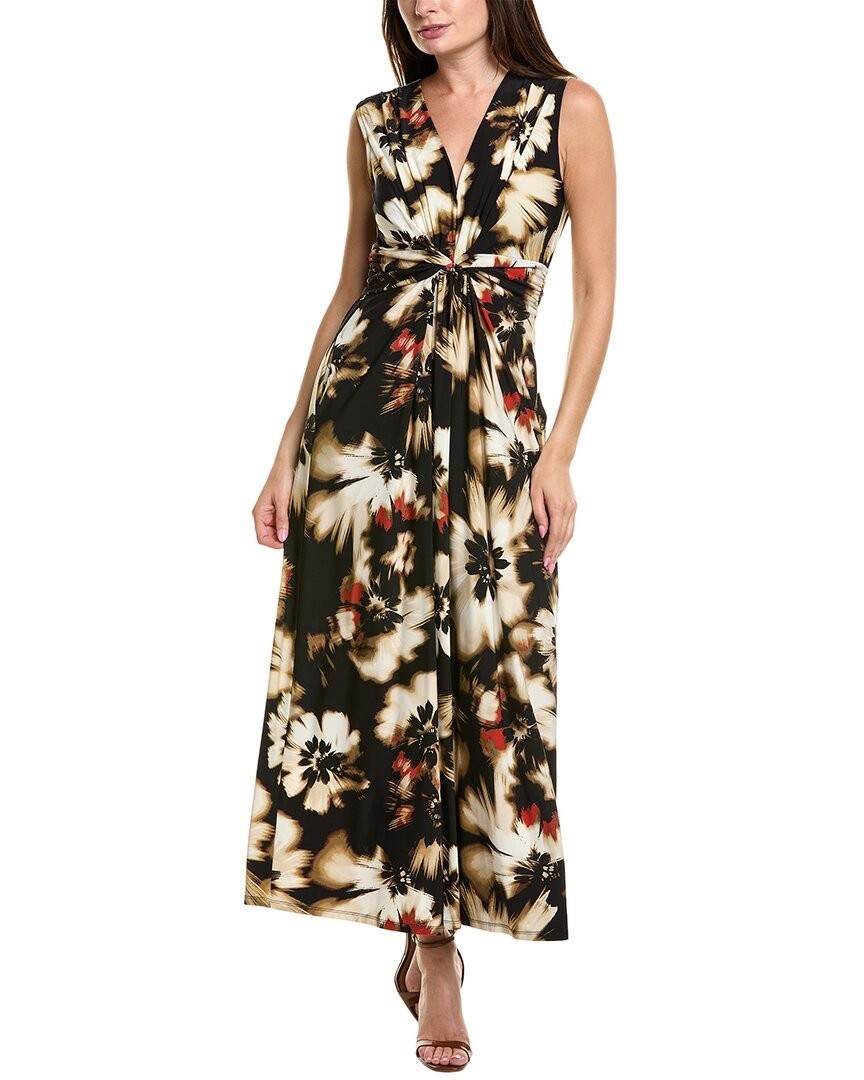 Anne Klein Printed Twist-Front Maxi Dress Women’s M Black Multi Back Zip Closure