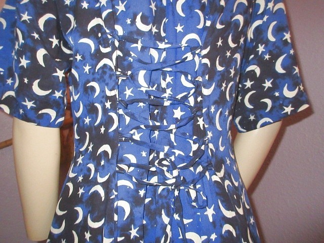 Celestial Midi Dress Size M Pockets Corset Back Moon & Stars Cosmic Astral Lunar