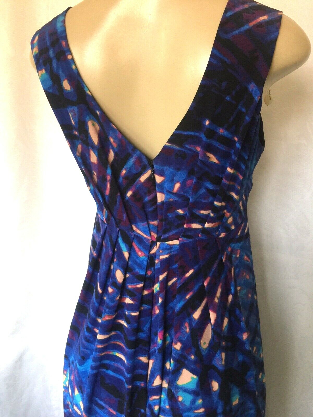 PRESLEY SKYE Print Silk Maxi Dress Blue Empire Waist Pleated Sleeveless S Lined