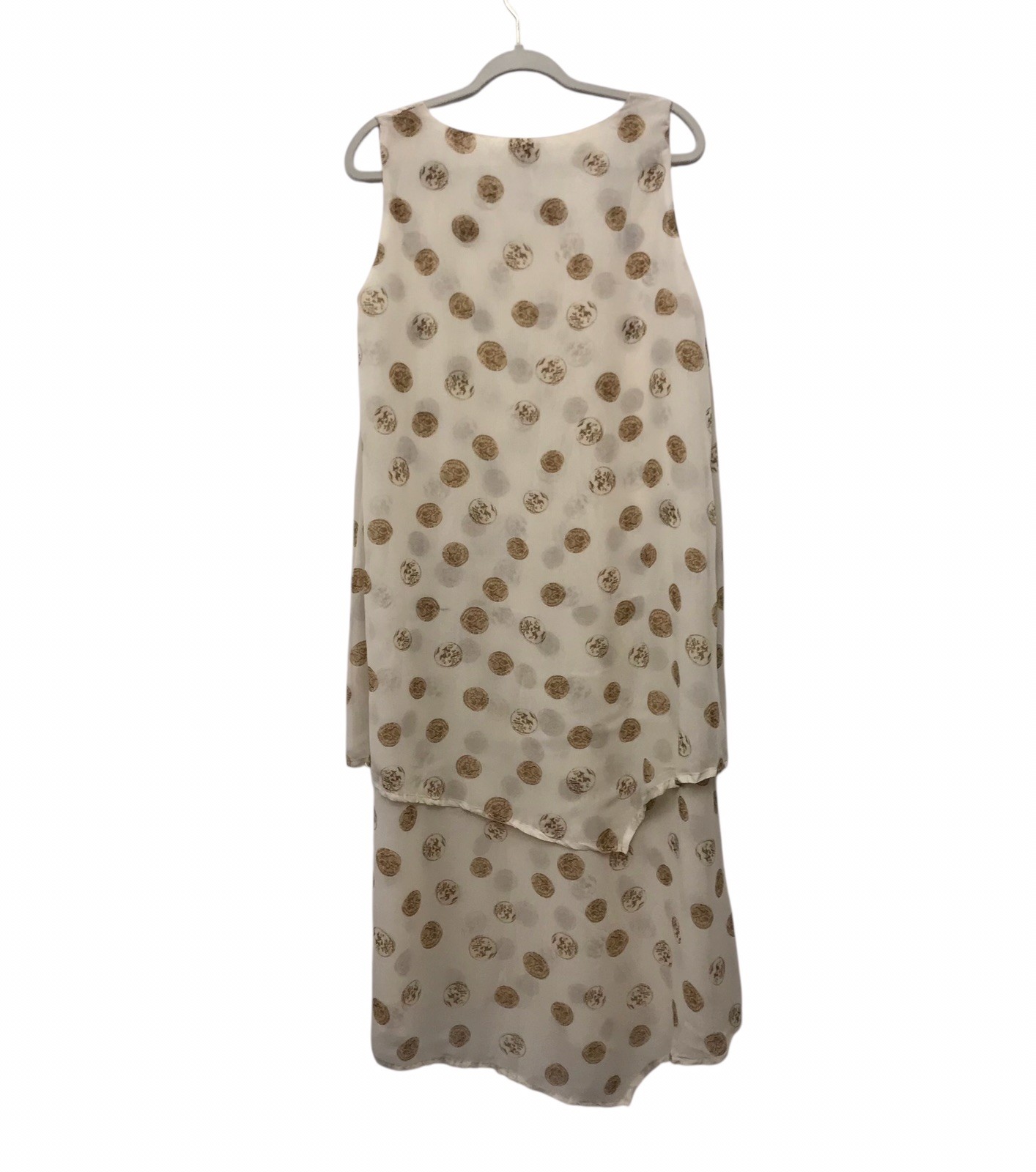 Gershon Bram Asymmetric Layered Shift Dress Antique Coin Print Artsy Boho Sz L
