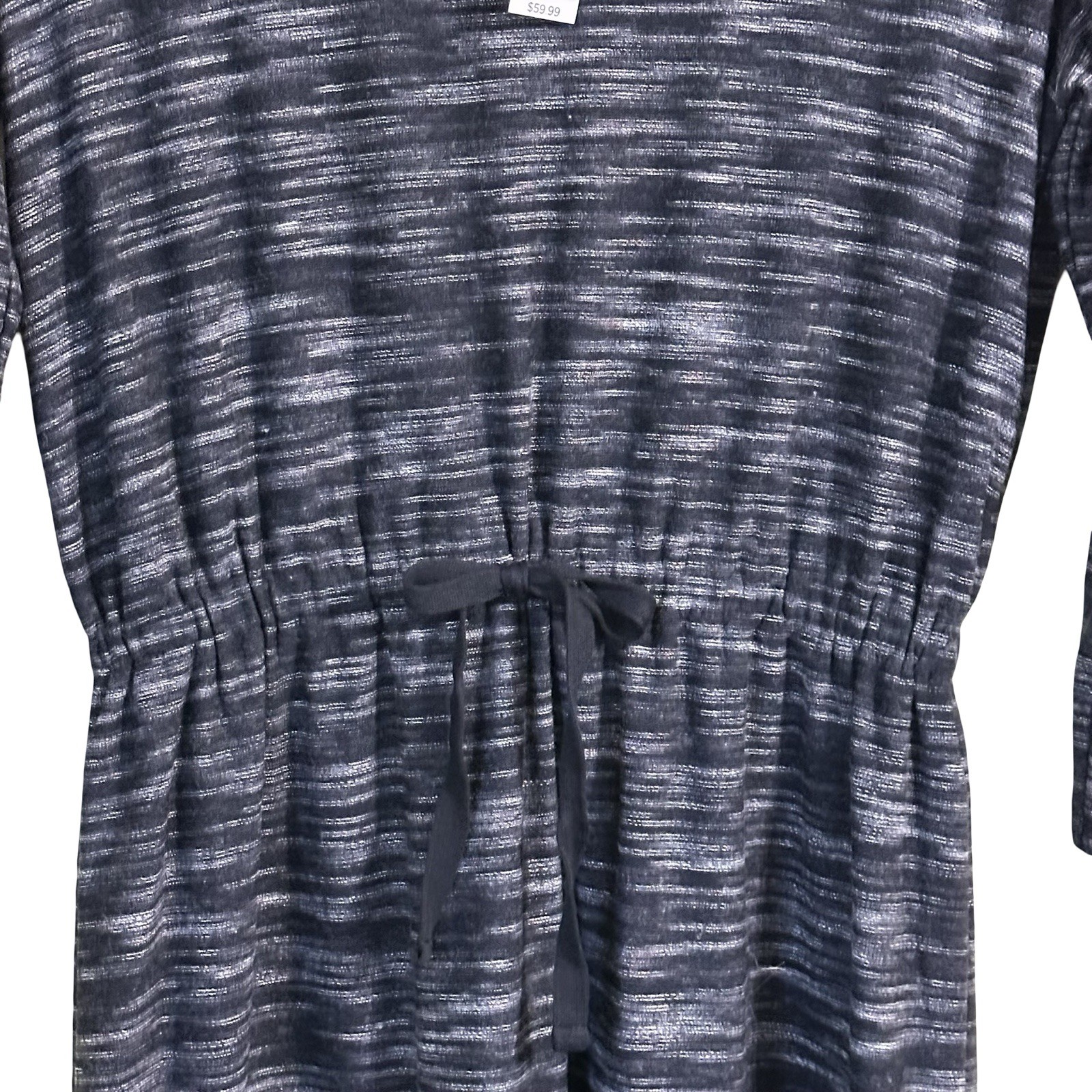 Loft NWT Black & Gray Marled 3/4 Sleeve Scoop Neck Tie Waist Knit Dress Sz Small