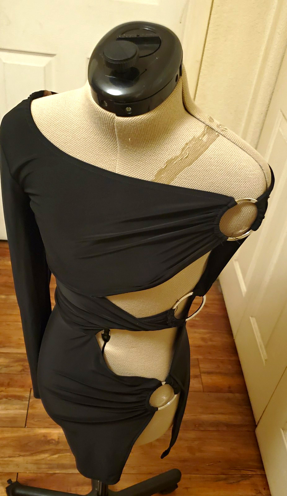 Fashion Nova Bodycon One-Shoulder Long Sleeve Cutout Ring Black Mini Dress S
