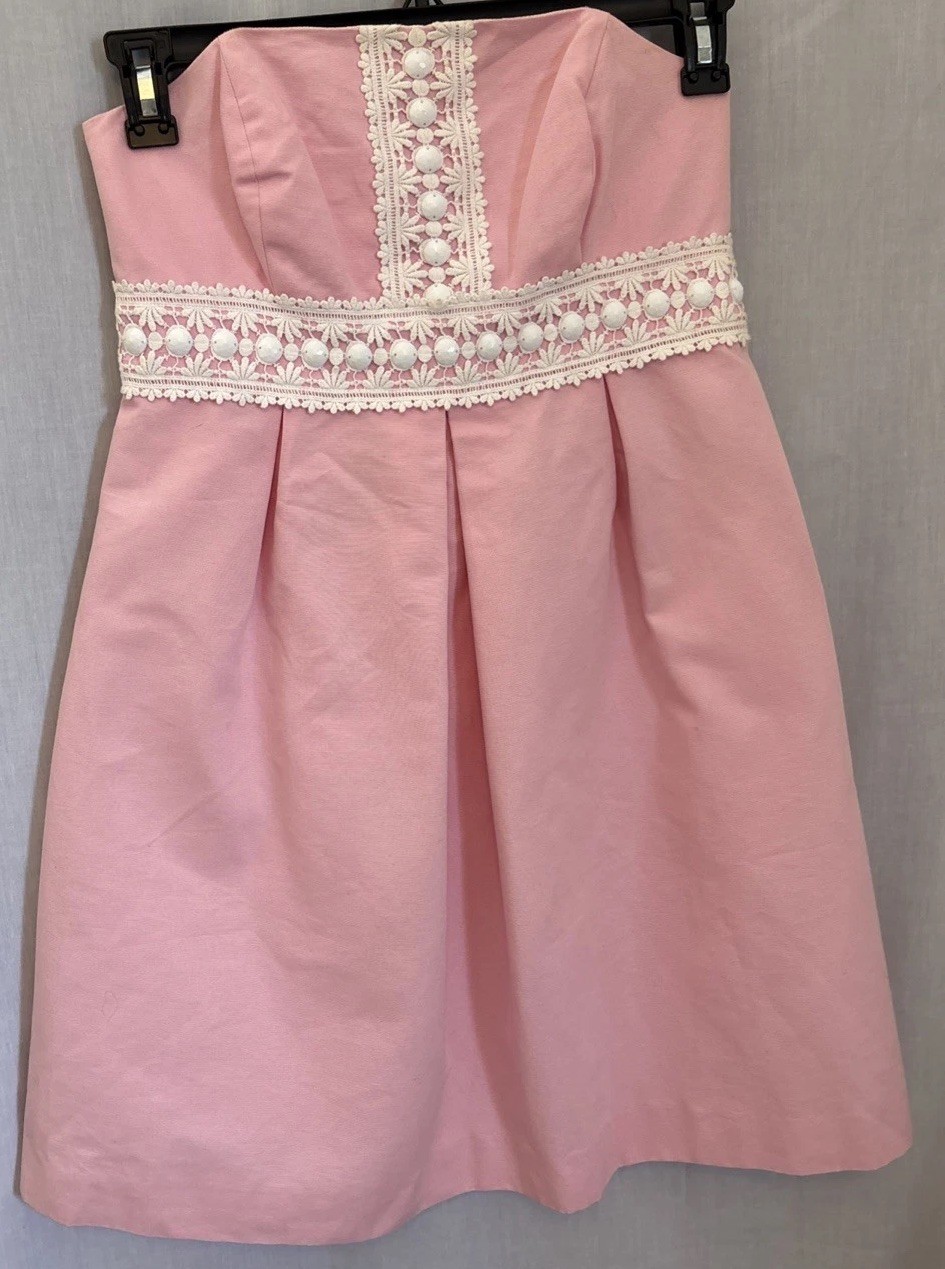 Lillly Pulitzer Betsey Size 6 Faille Powder Pink Strapless Beaded Dress