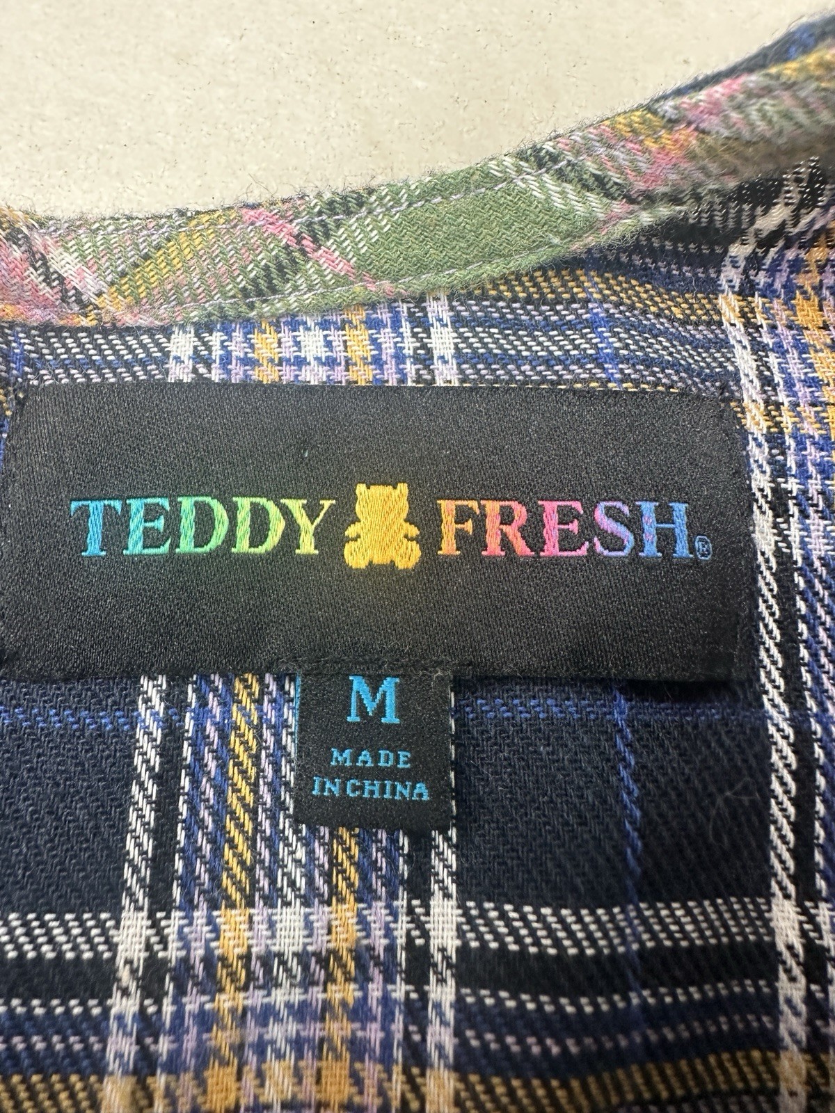 Teddy Fresh Patchwork Plaid Babydoll Dress Women’s M Colorblock Oversized Preppy