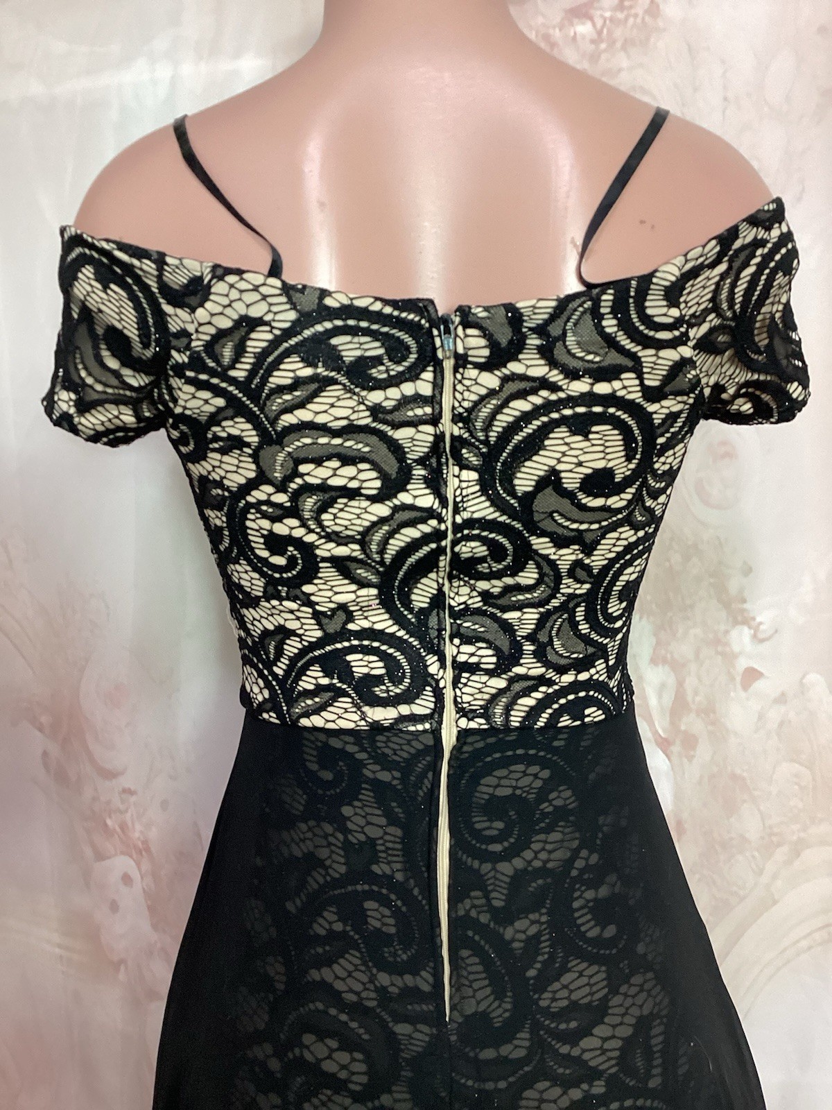 B. Darlin Off Shoulder Black Lace Sweetheart Neck Slit Long Skirt Shorts