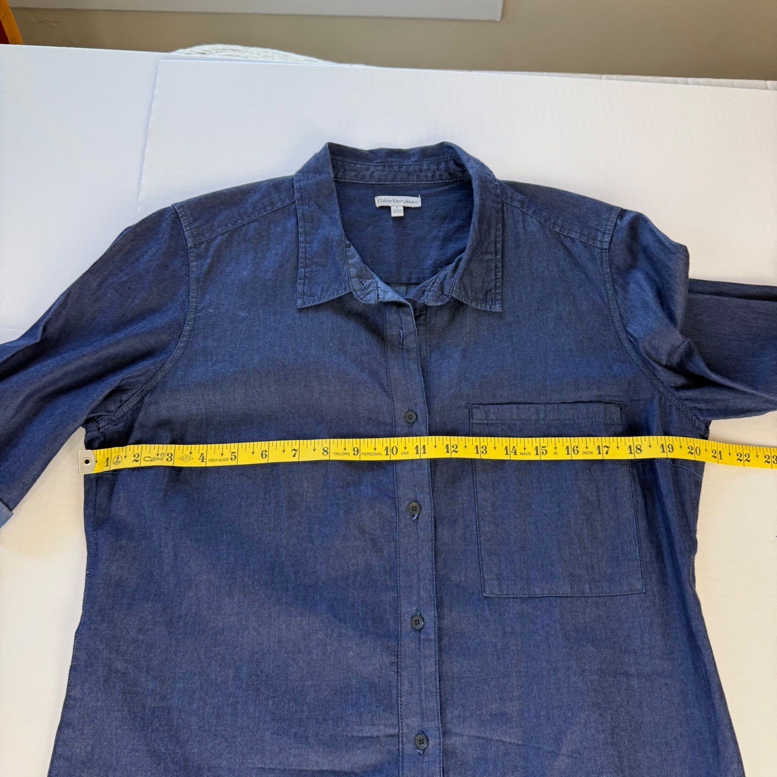Calvin Klein Jeans Womens Dark Wash Denim Button Front Shirt Dress Size Large