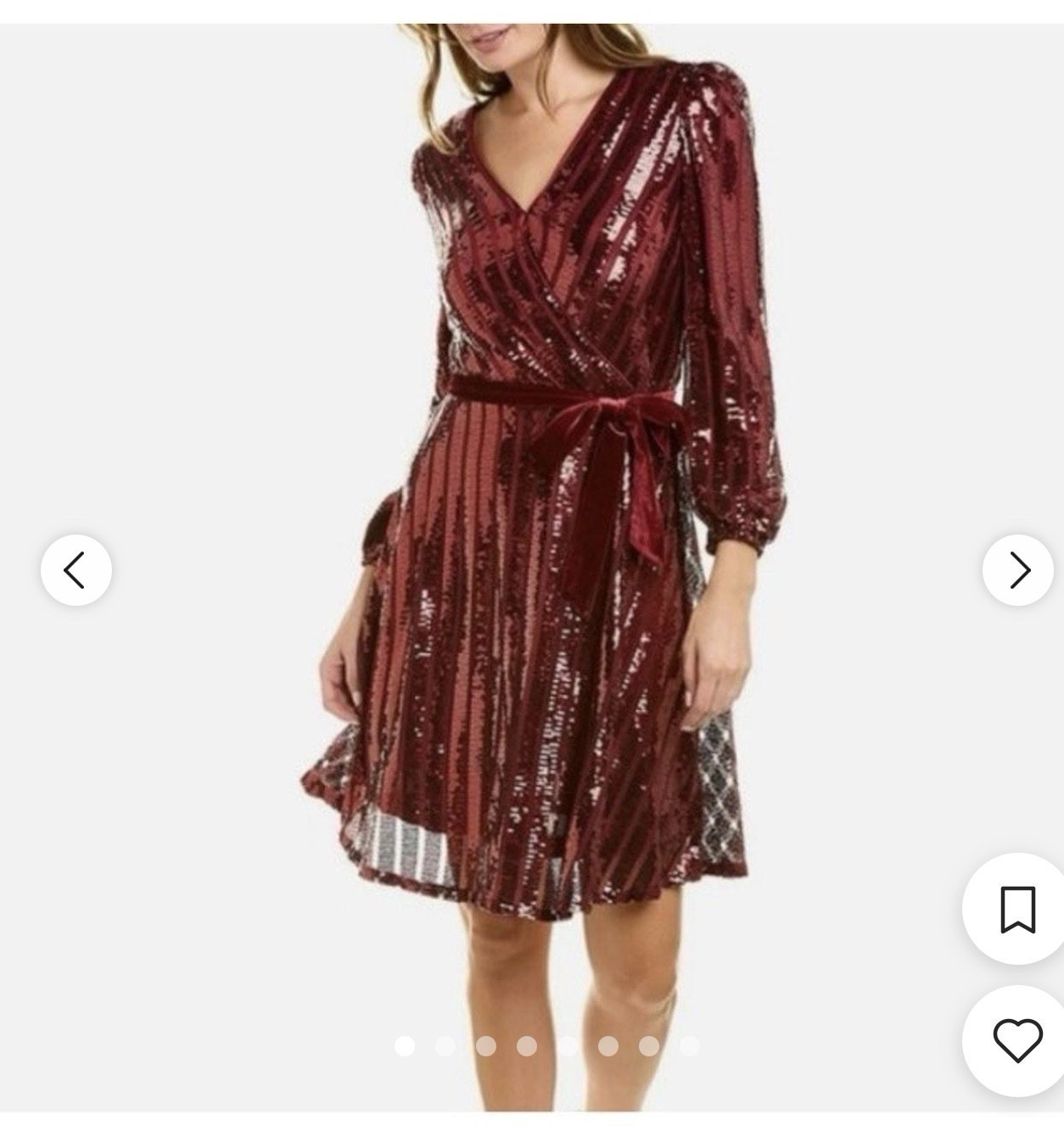 Nanette Lepore Women’s S Burgundy Velvet Sequin Wrap V-Neck Lined Zip Knee