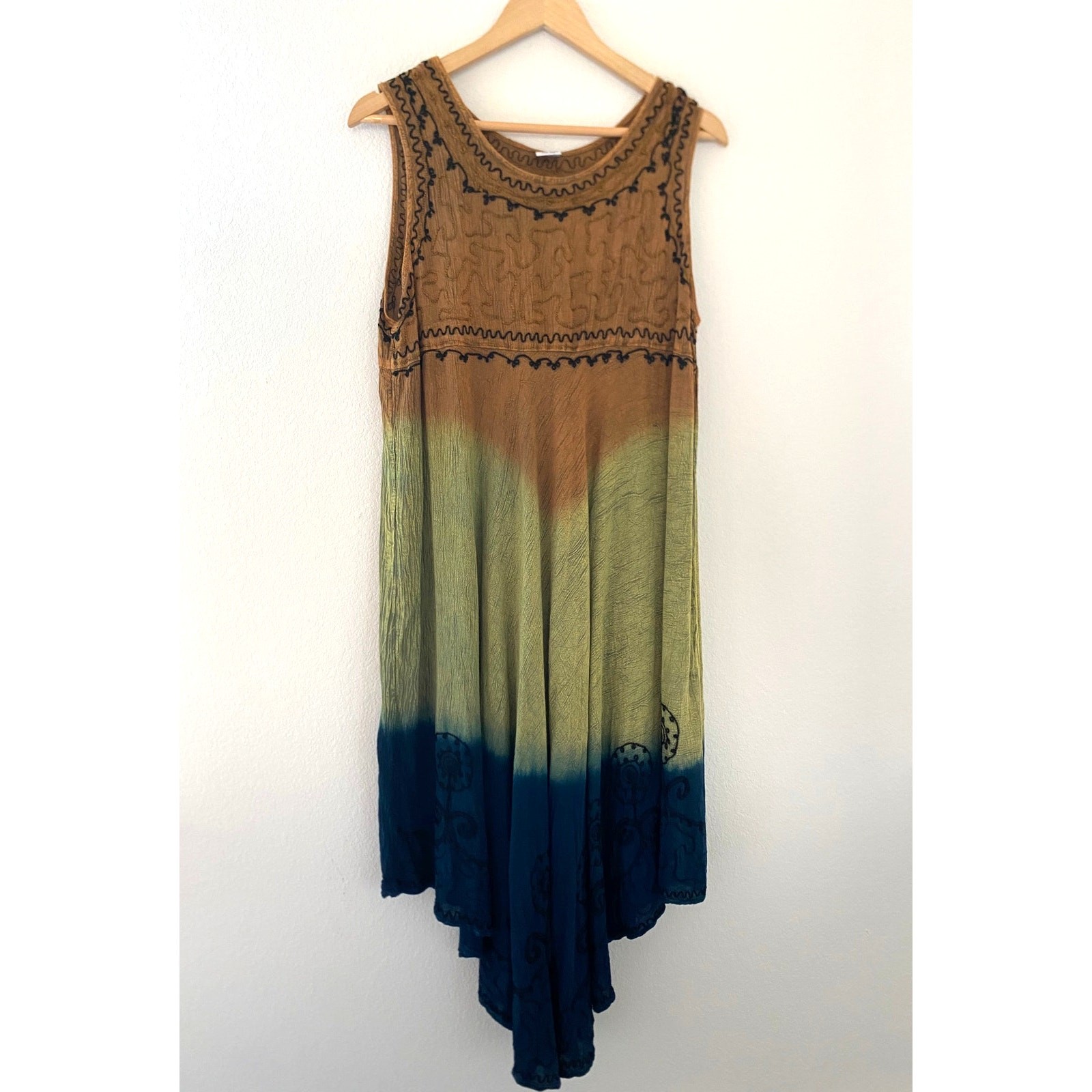 Vintage Shoreline Free Size Brown Green Blue Ombré Dress Boho Fairy Grunge