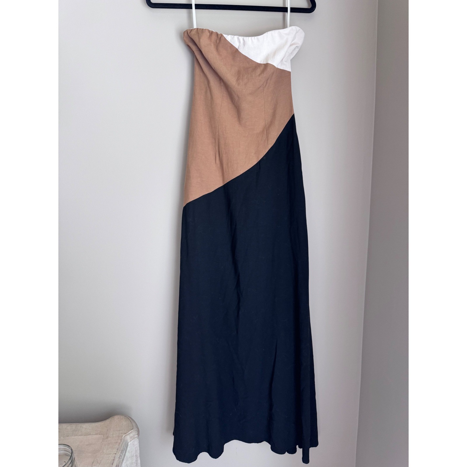 Seven Wonders Colorblock Strapless Maxi Dress Tan Black XS Resort Vacaton