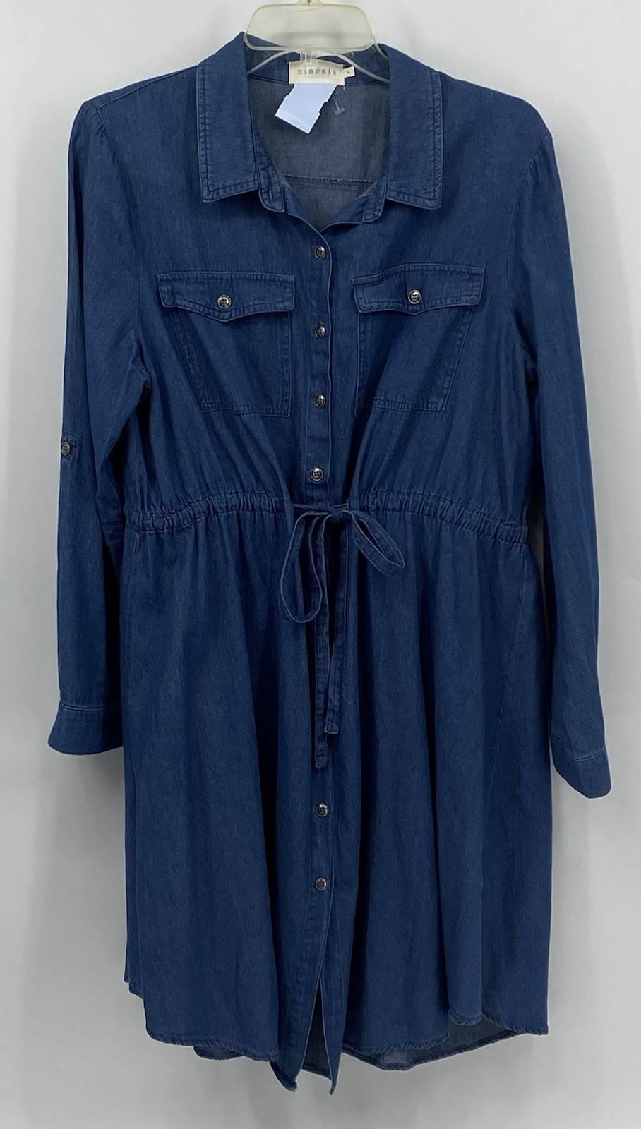 Ninexis Preowned Womens Long Sleeve Denim Dress Blue Size M EUC