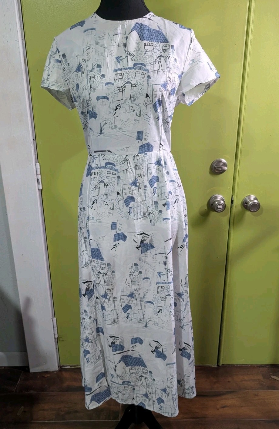 Modern Retro Scenic Print Cutout Maxi Dress Medium Cottagecore Art Dress Boho