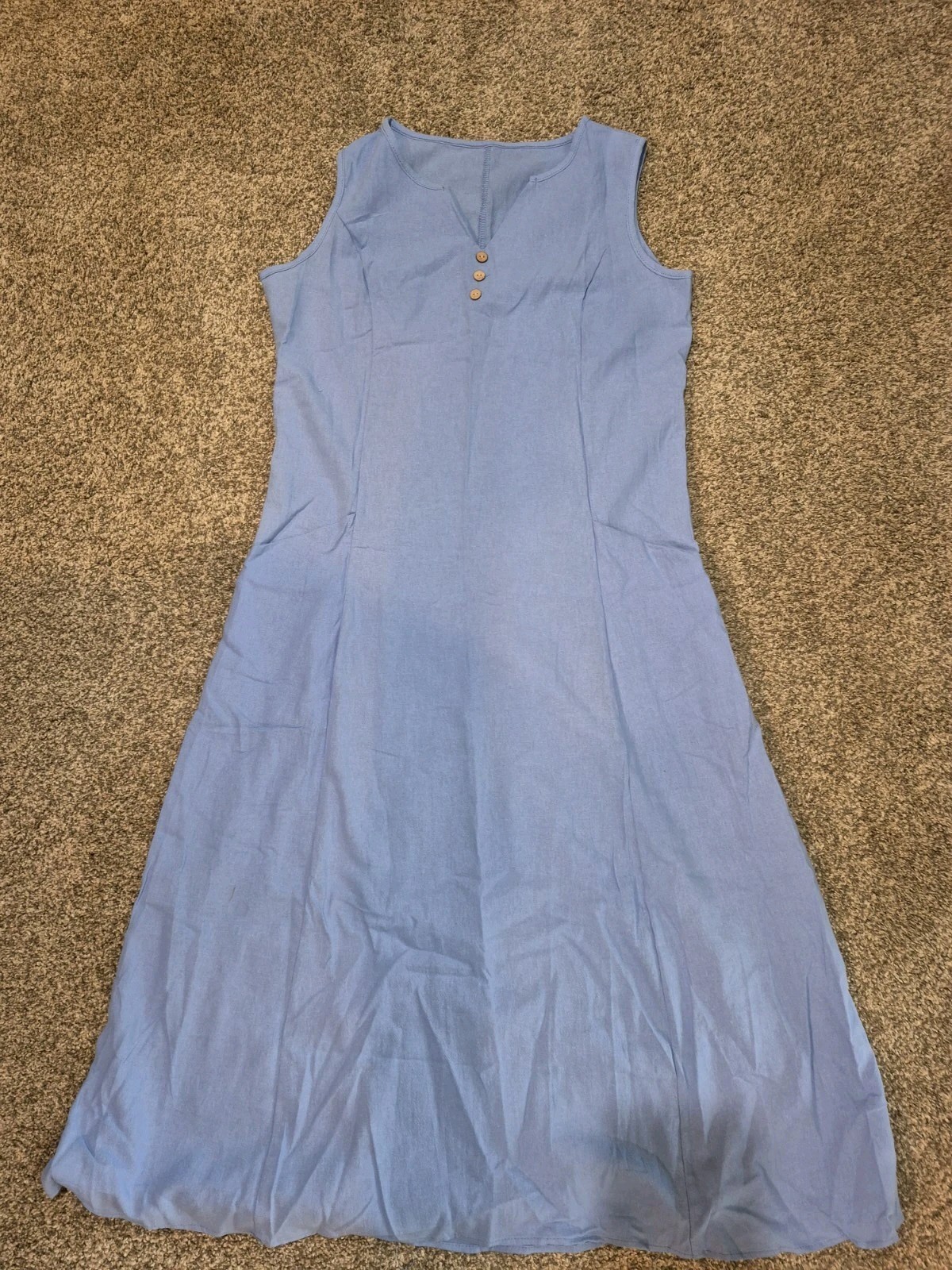 Women’s Small Periwinkle Blue Sleeveless Midi Dress V-Neck Pockets