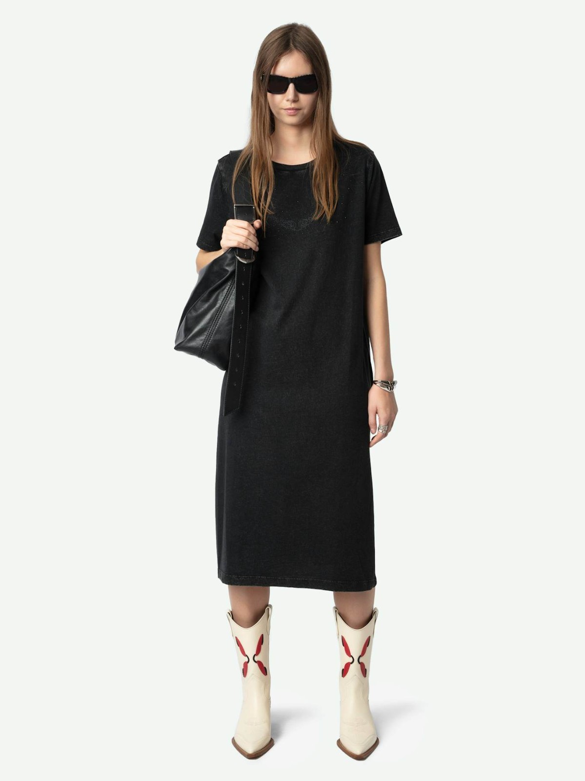 AUTHENTIC Zadig & Voltaire Logo Rhinestone Women Cotton Soft T Long Dress XS-L