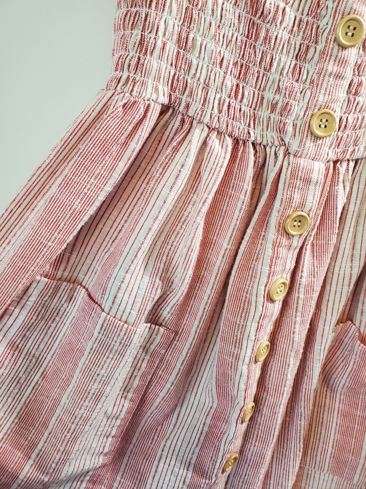 Easel Botique Pink Striped Button Detailed Smocked Dress Size Large