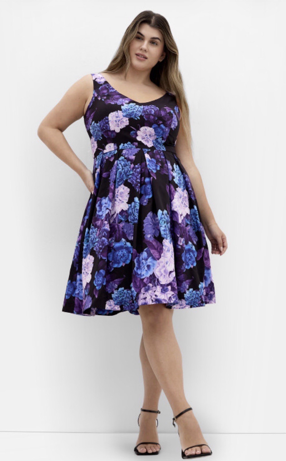 NWT City Chic Hydrangea Fit & Flare Dress – black XL 22 Size