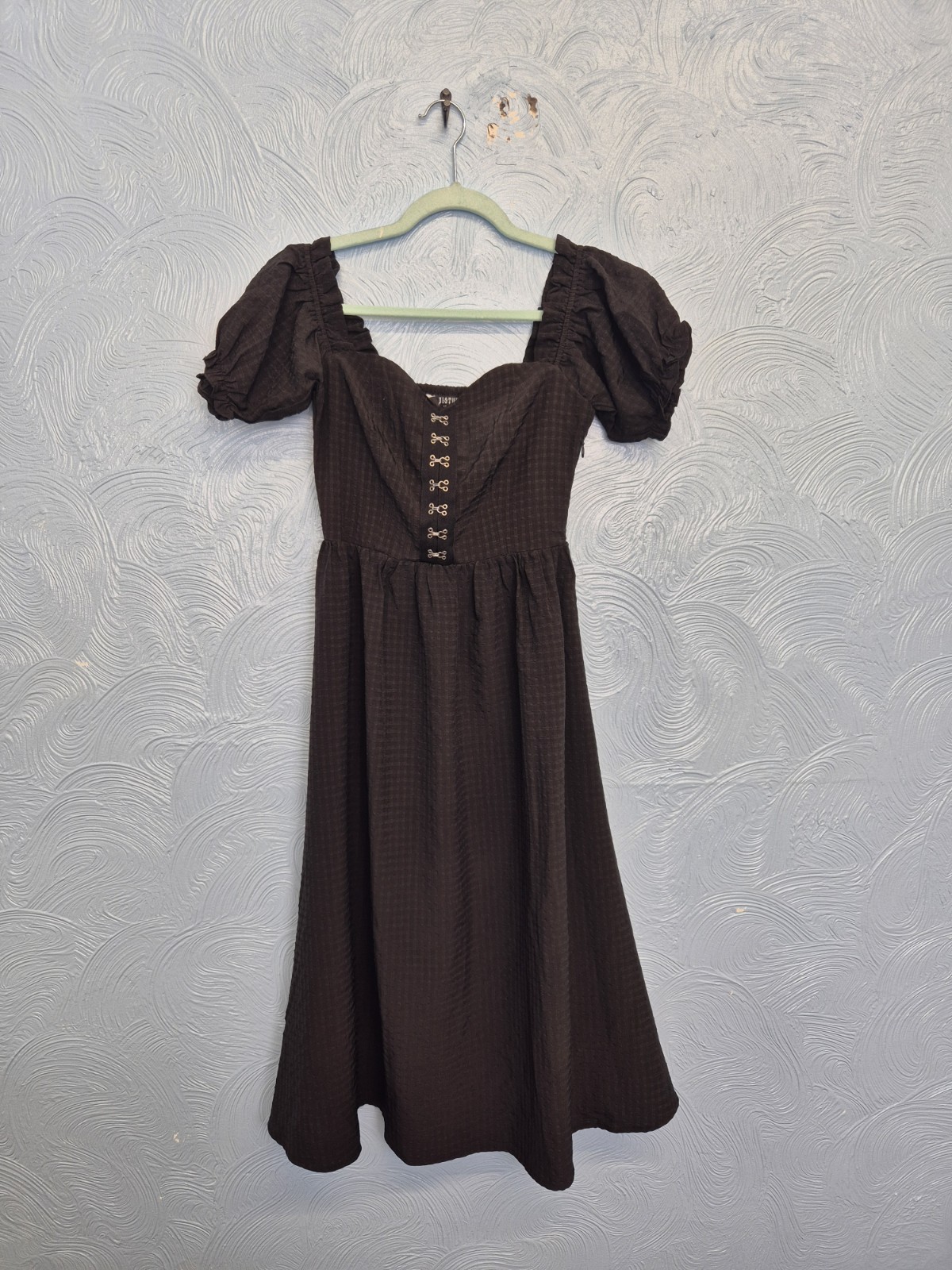 Disturbia Midi Dress Size 8 Black Mortem Alt Gothic Puff Sleeves Whimsygoth
