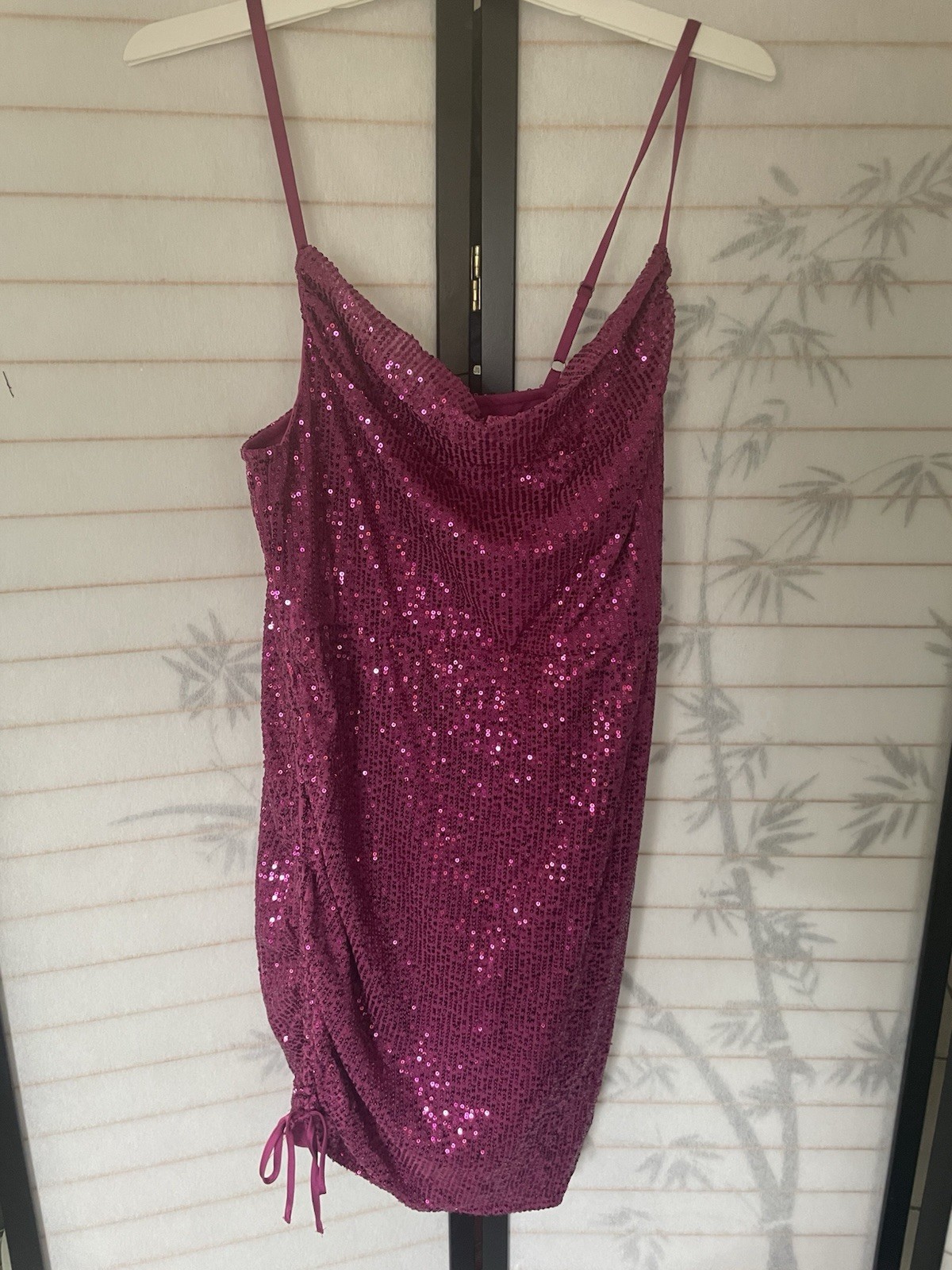 Women’s XXL Adjustable Short Sparkly Sequin Rouched Mini Dress PINK 💥NWT