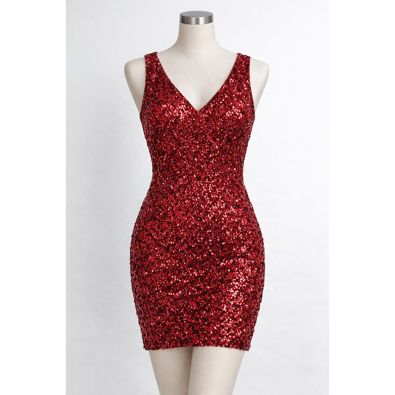 PrettyGuide Sequin Bodycon Dress Women S Burgundy Red V-Neck Mini Party Clubwear