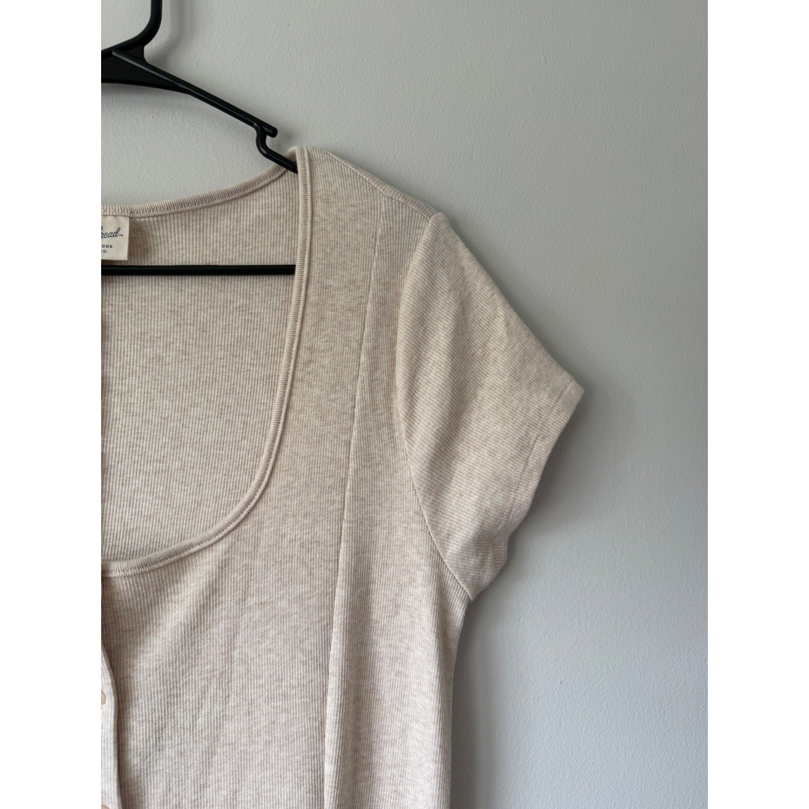 Universal Thread Midi Dress XL Oatmeal Heather Ribbed Button Front Scoop Neck