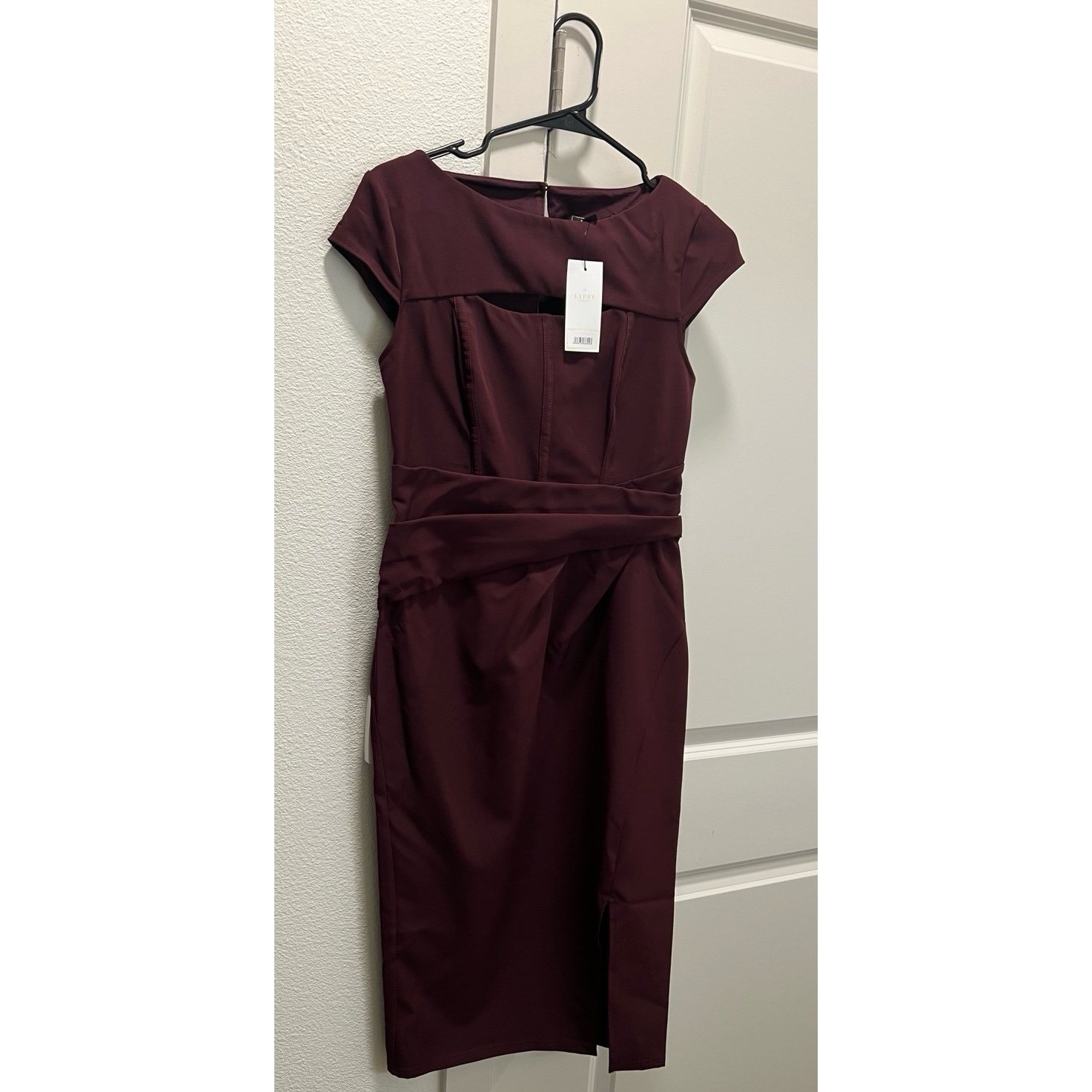 Lipsey Corset-Style Cut Out Midi Dress Burgundy Size 6 – Elegant Party / Evening