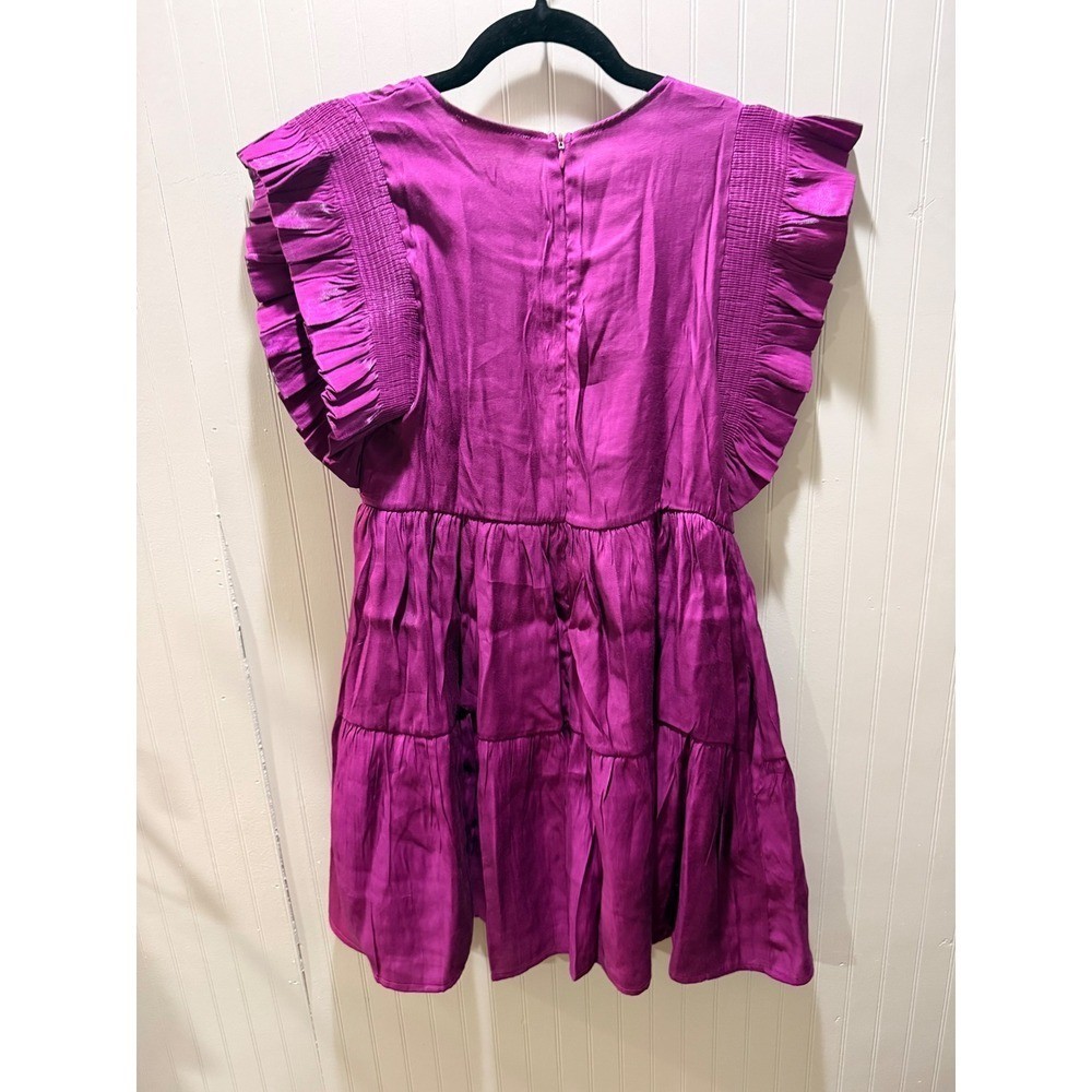 Peach Love California Magenta Sequin Wine Glass Tiered Ruffle Mini Dress Small