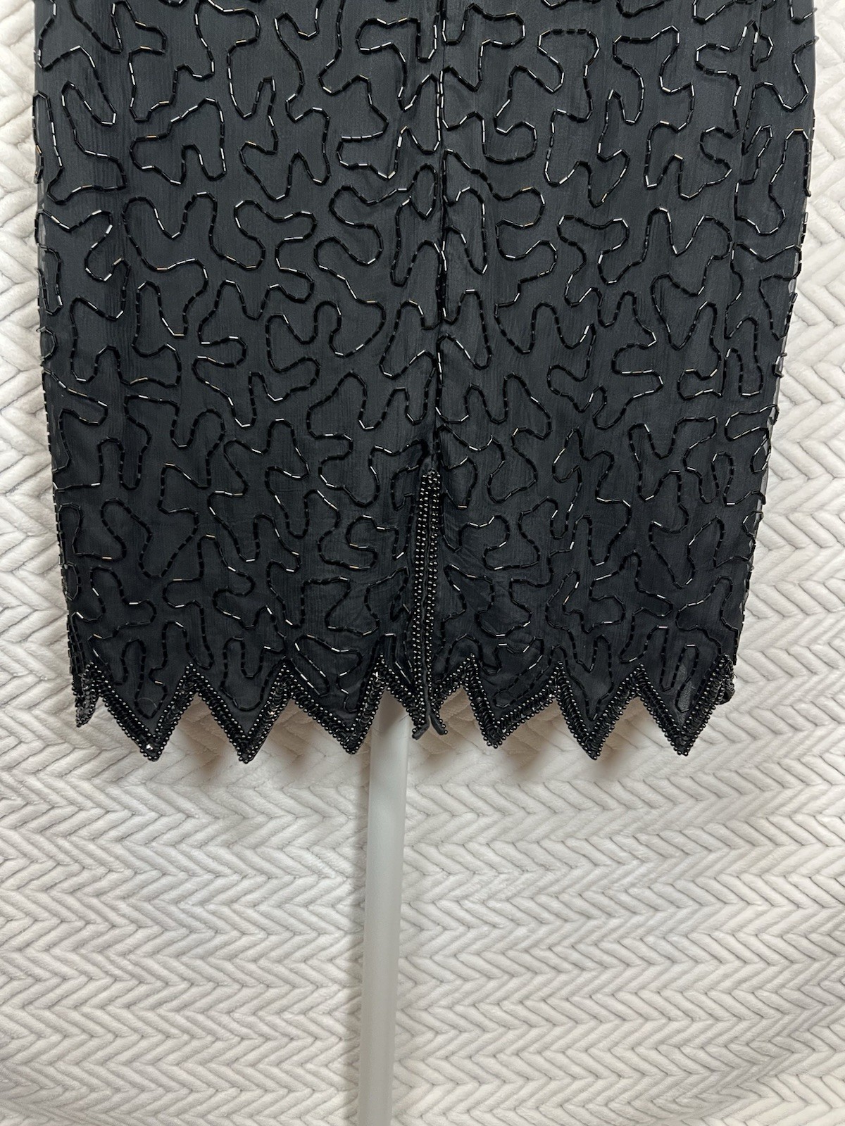 Vintage Laurence Kazar Black Beaded Silk Cocktail Dress Women’s PS Petite Small