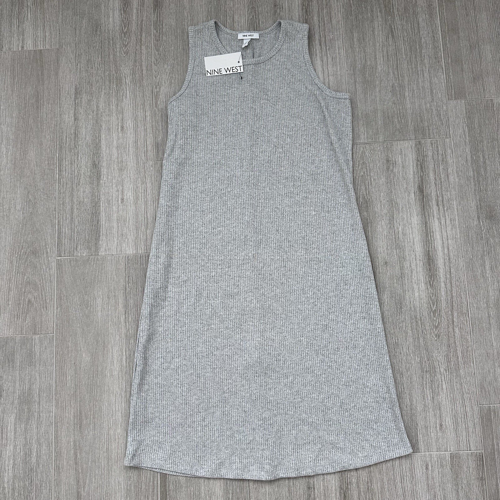 NINE WEST Gray Heather Size Medium Stretch Ribbed Sleeveless Dress New With Tag