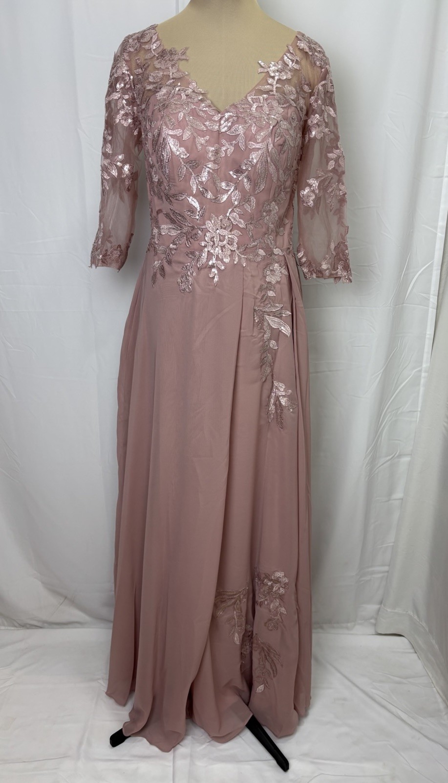 Women’s Floral Lace Appliques Half Sleeve Wedding Guest Evening Dress Sz 14