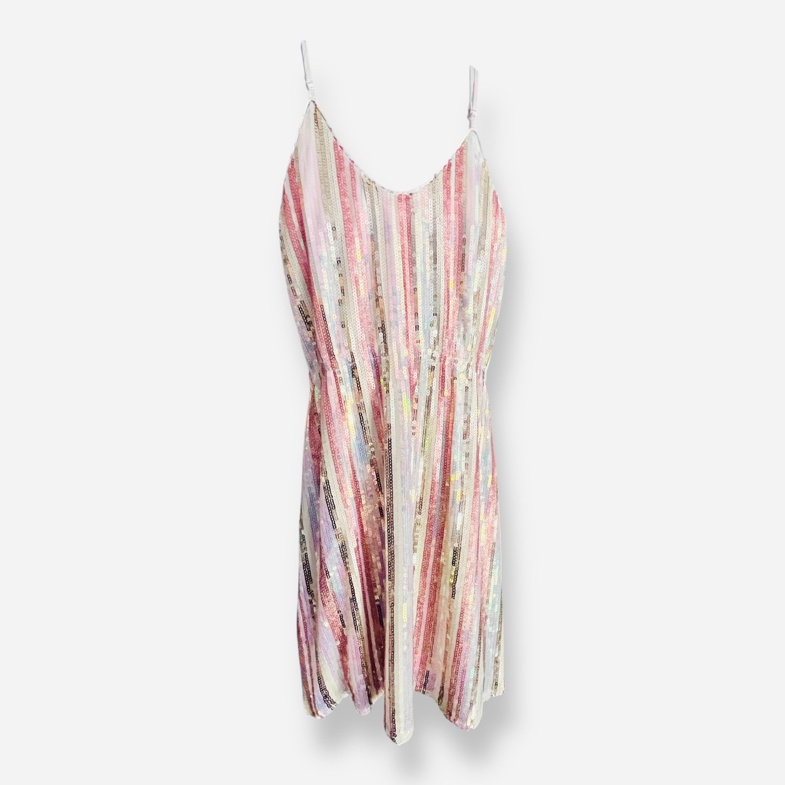 Fate Mini Dress Sequin Cotton Racerback Womens Small Pink Gold Silver Striped